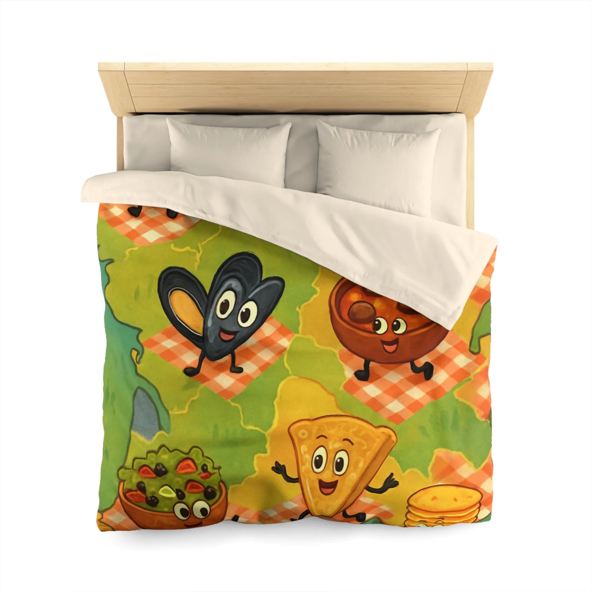Housse de couette colorée avec motif ludique de spécialités culinaires françaises