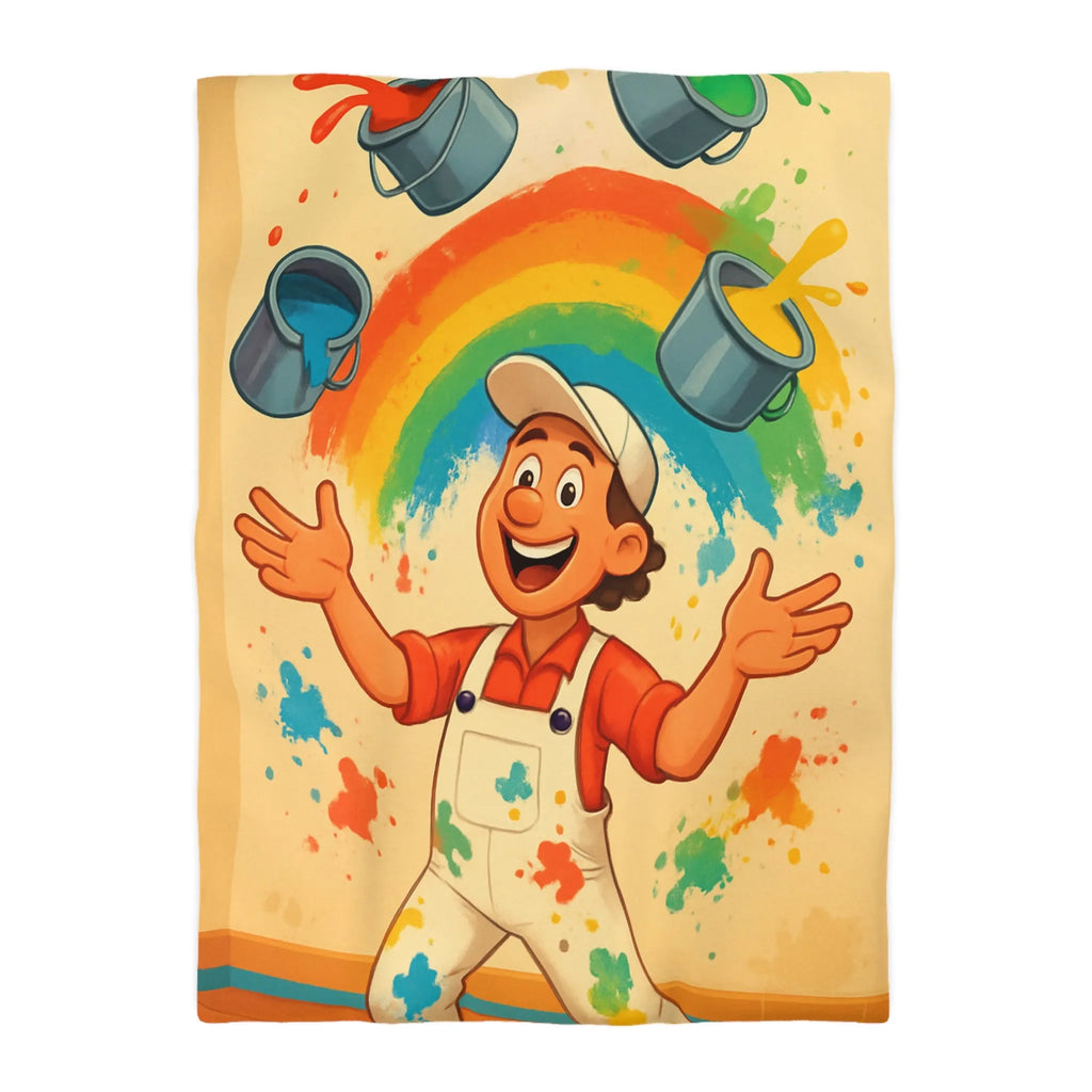 Housse de Couette Colorée avec Arc-en-ciel Artiste Jetant Peinture Joyeusement