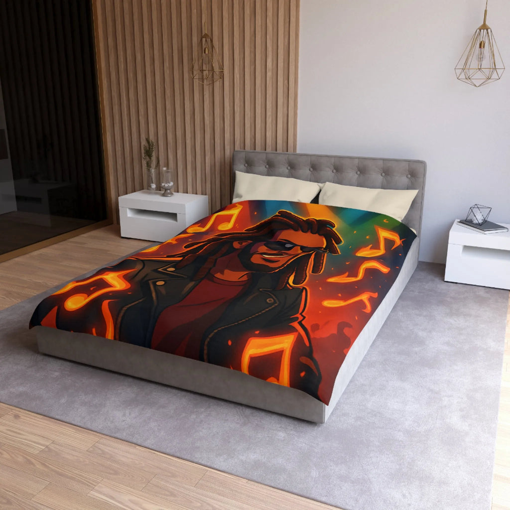 Housse de couette artistique avec musicien animé sous lumières de concert colorées