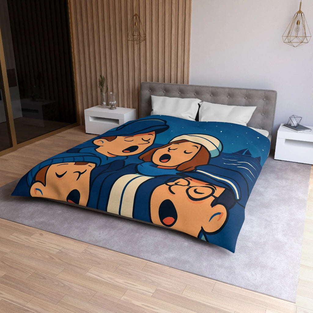 Housse de couette avec illustration nautique vintage de chanteurs sous un ciel étoilé