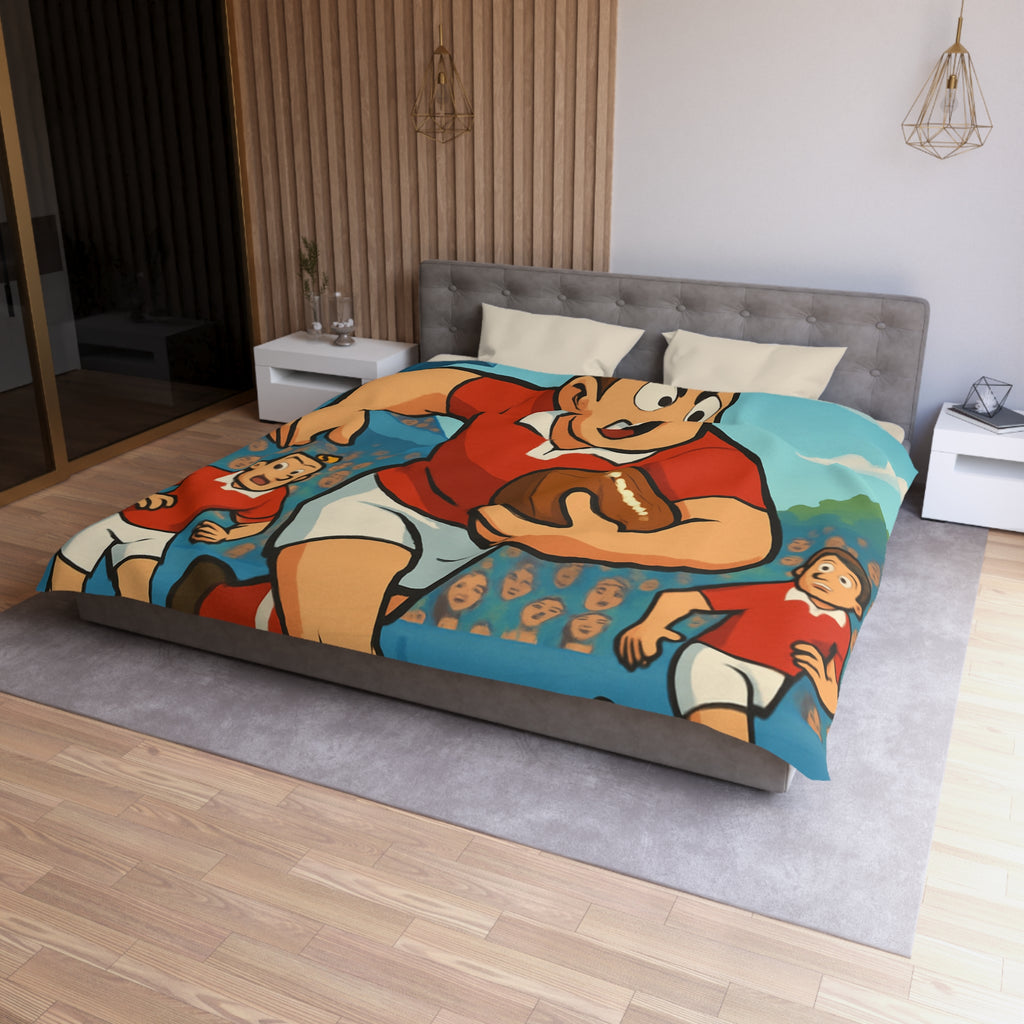 Housse de couette rugby dynamique en rouge et blanc pour chambre d'enfant sportive