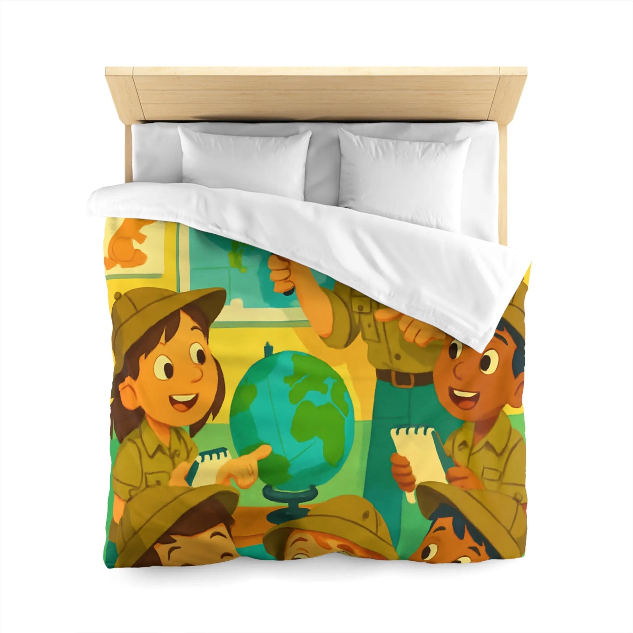 Housse de Couette Enfants Explorateurs : Monde Aventure, Couleurs Vives, Design Éducatif