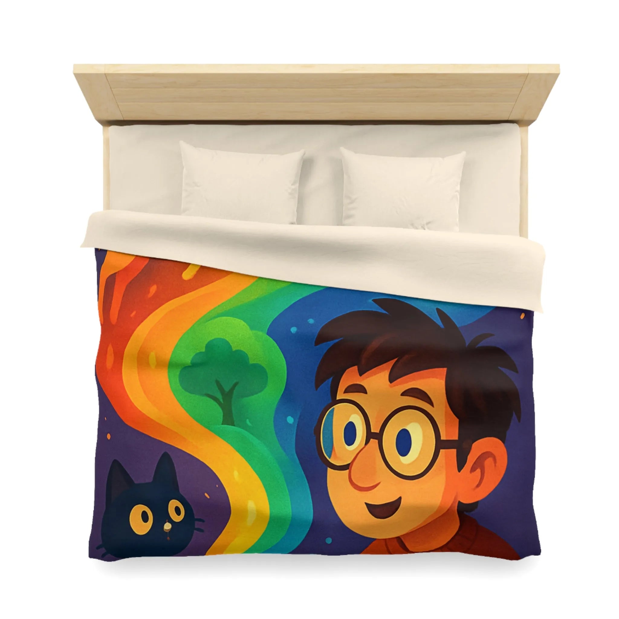 Housse de couette colorée illustrée avec artiste, palette et animaux fantastiques