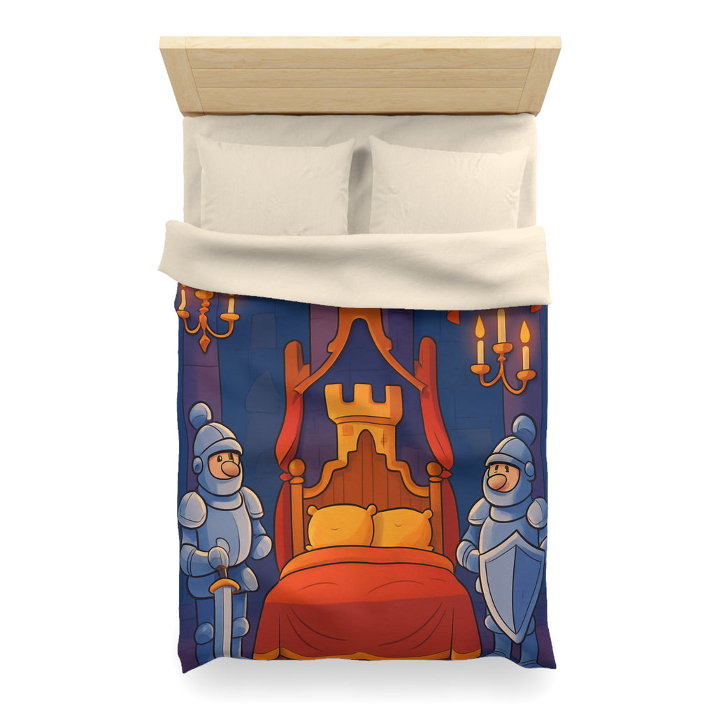 Housse de couette style médiéval avec chevaliers et lit à baldaquin animé