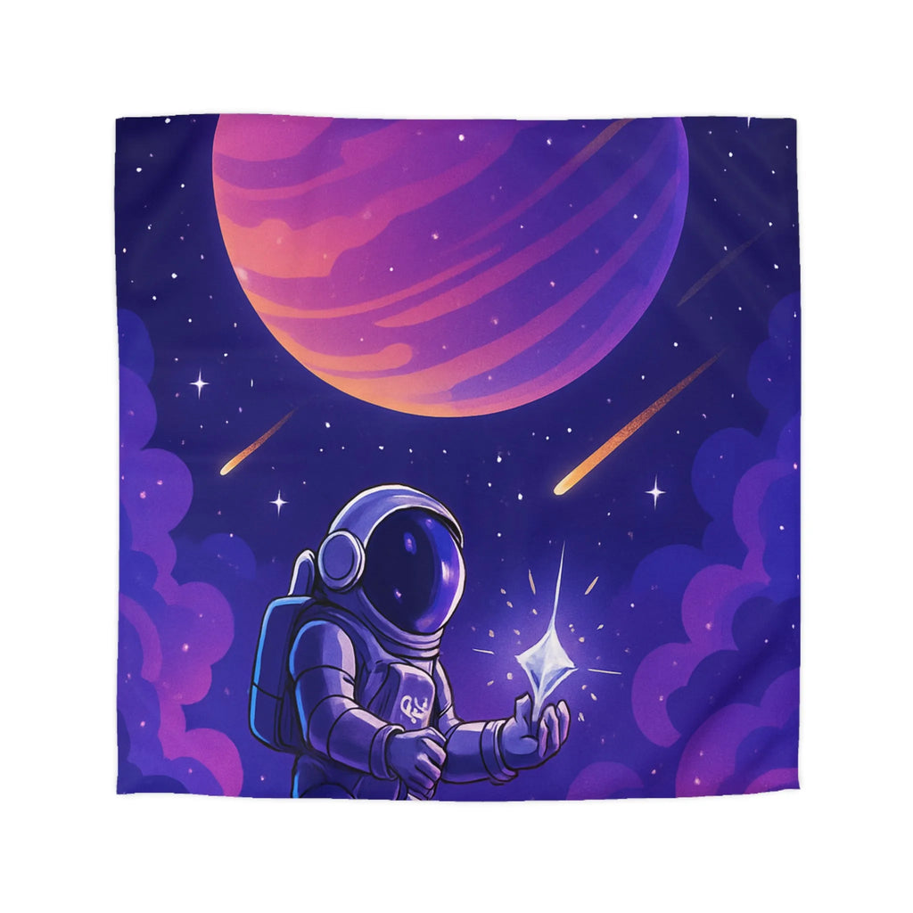 Housse de Couette Astronaute Galactique : Étoiles, Planète Rose, Ciel de Nuit Mystique