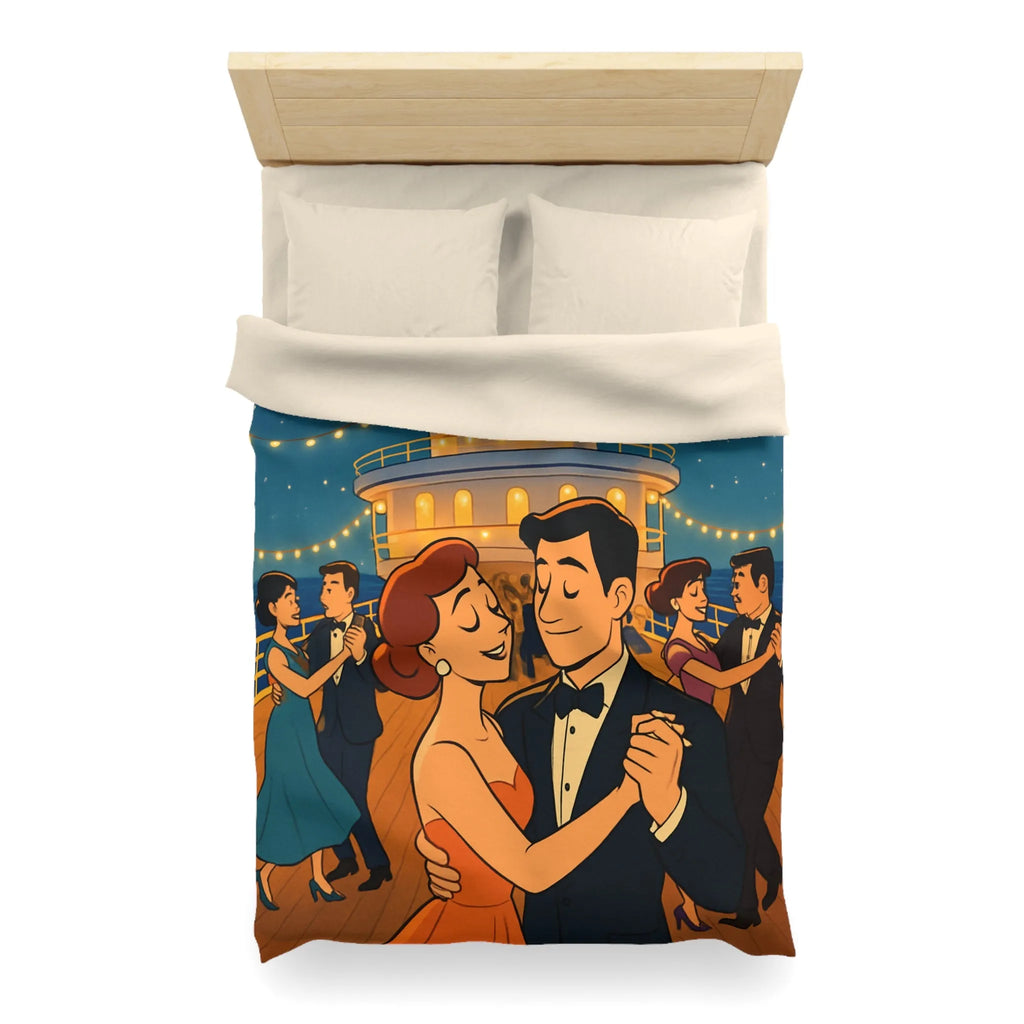 Housse de couette élégante avec danse romantique rétro sur un pont de navire