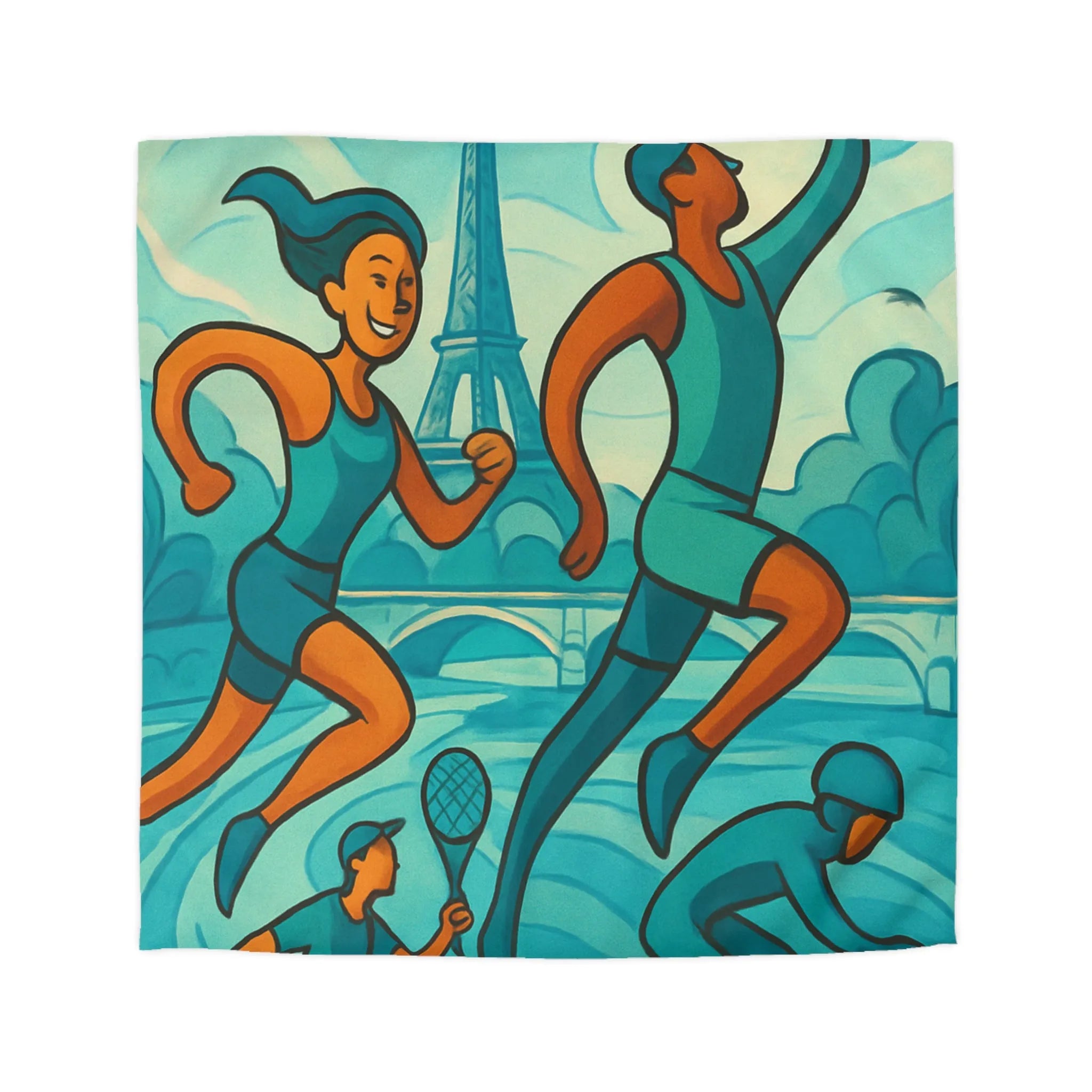 Housse de Couette Athlétique Inspirée par Sports Dynamiques Paris avec Tour Eiffel
