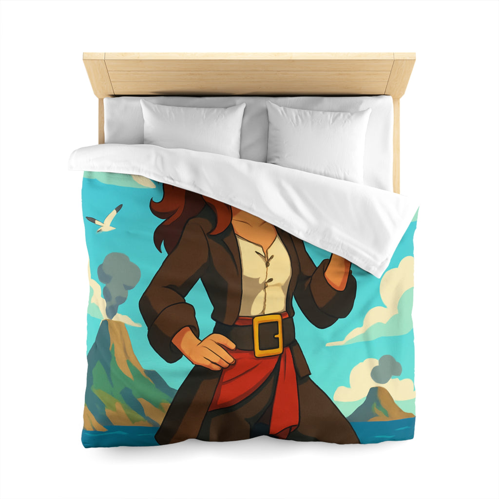 Housse de couette piraterie avec paysage maritime et aventurière avec boussole