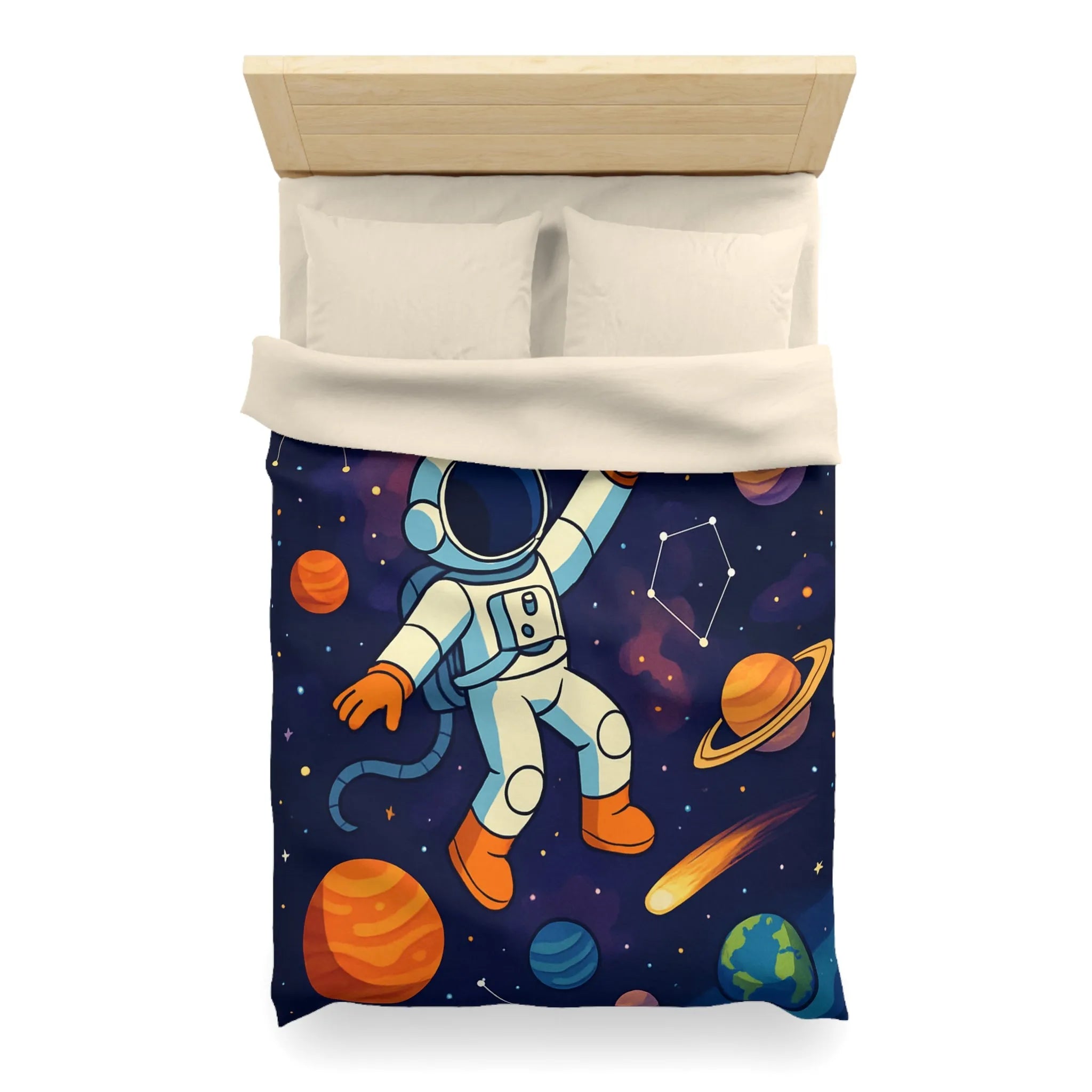 Housse de Couette Astronaute Enfantine avec Étoiles, Planètes et Constellations Colorées pour Chambre
