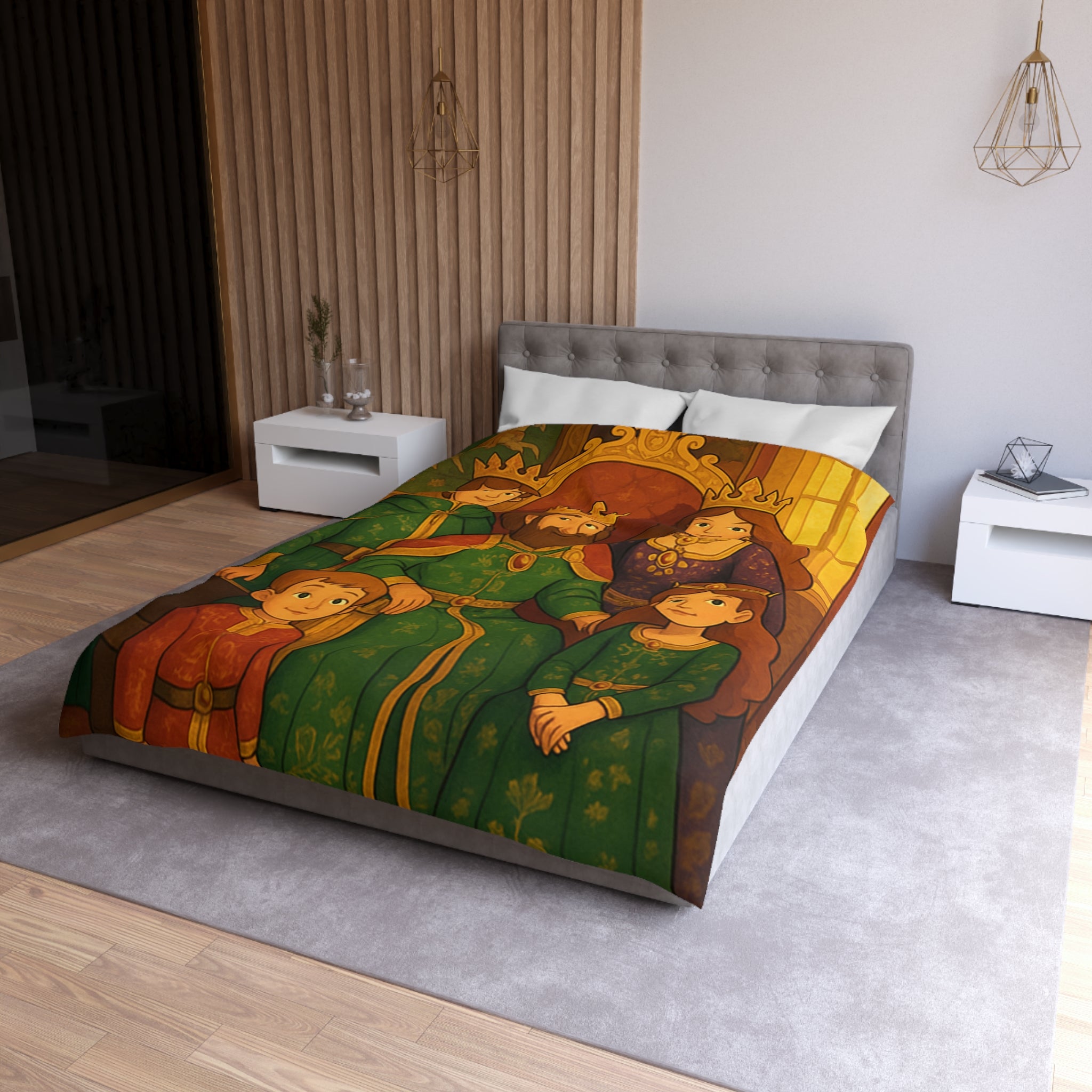 Housse de couette royale médiévale avec motif famille de nobles sur fond chaleureux