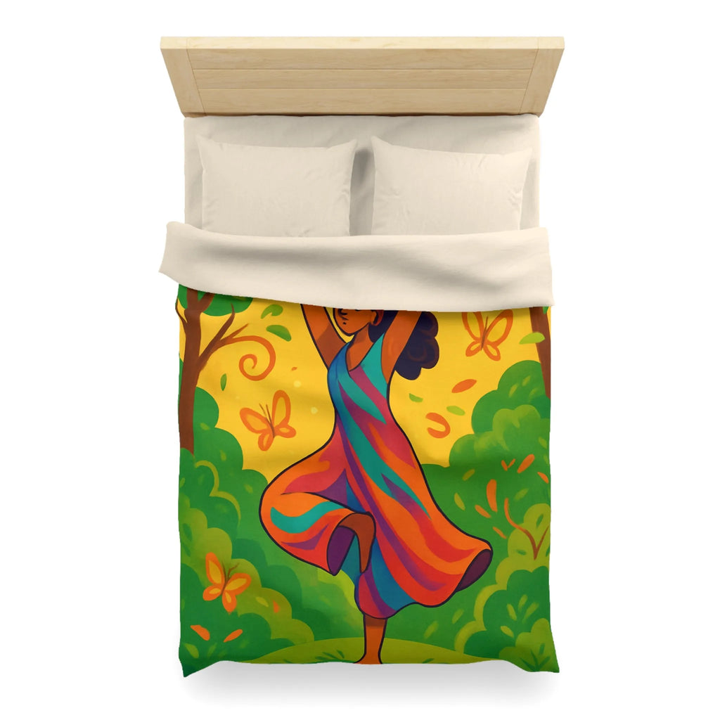 Housse de couette avec illustration apaisante d'une jeune femme méditant en nature