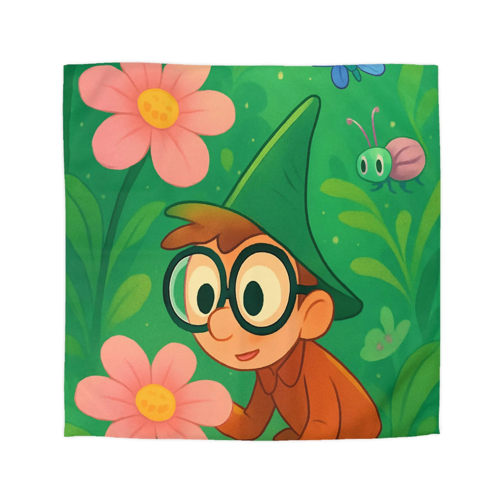 Housse de couette enfants magique jardin avec garçon et fleurs papillon colorés