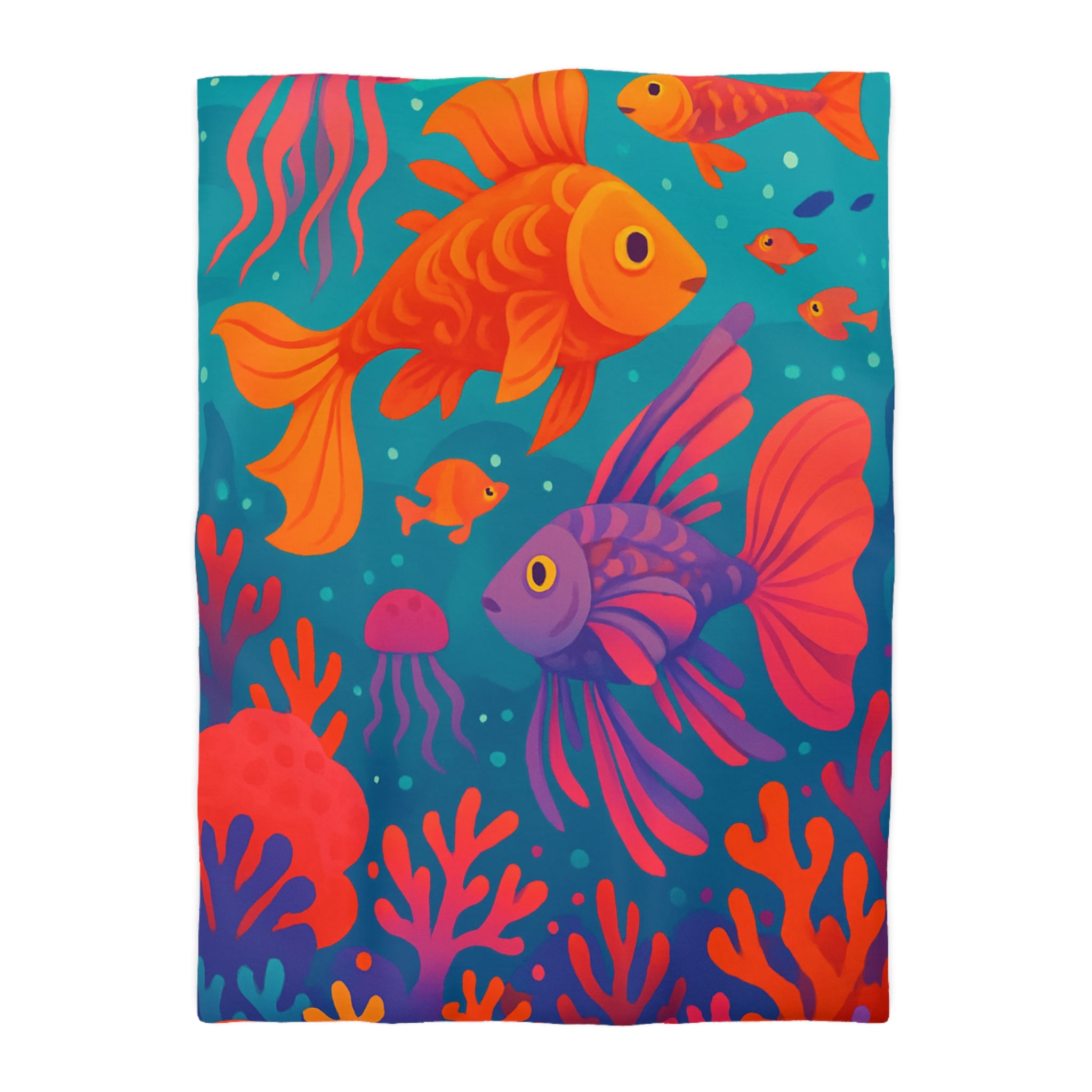 Housse de couette océan coloré avec poissons exotiques et coraux lumineux, ambiance tropicale sereine