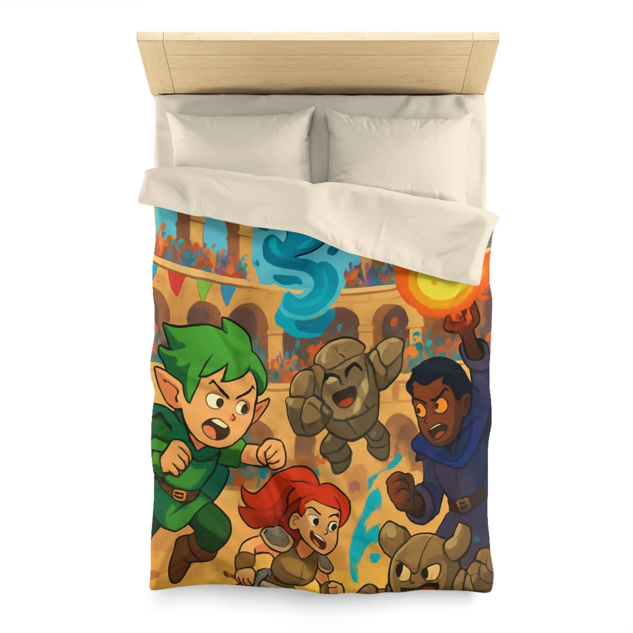 Housse de couette dynamique avec personnages de fantasy en pleine bataille épique animée