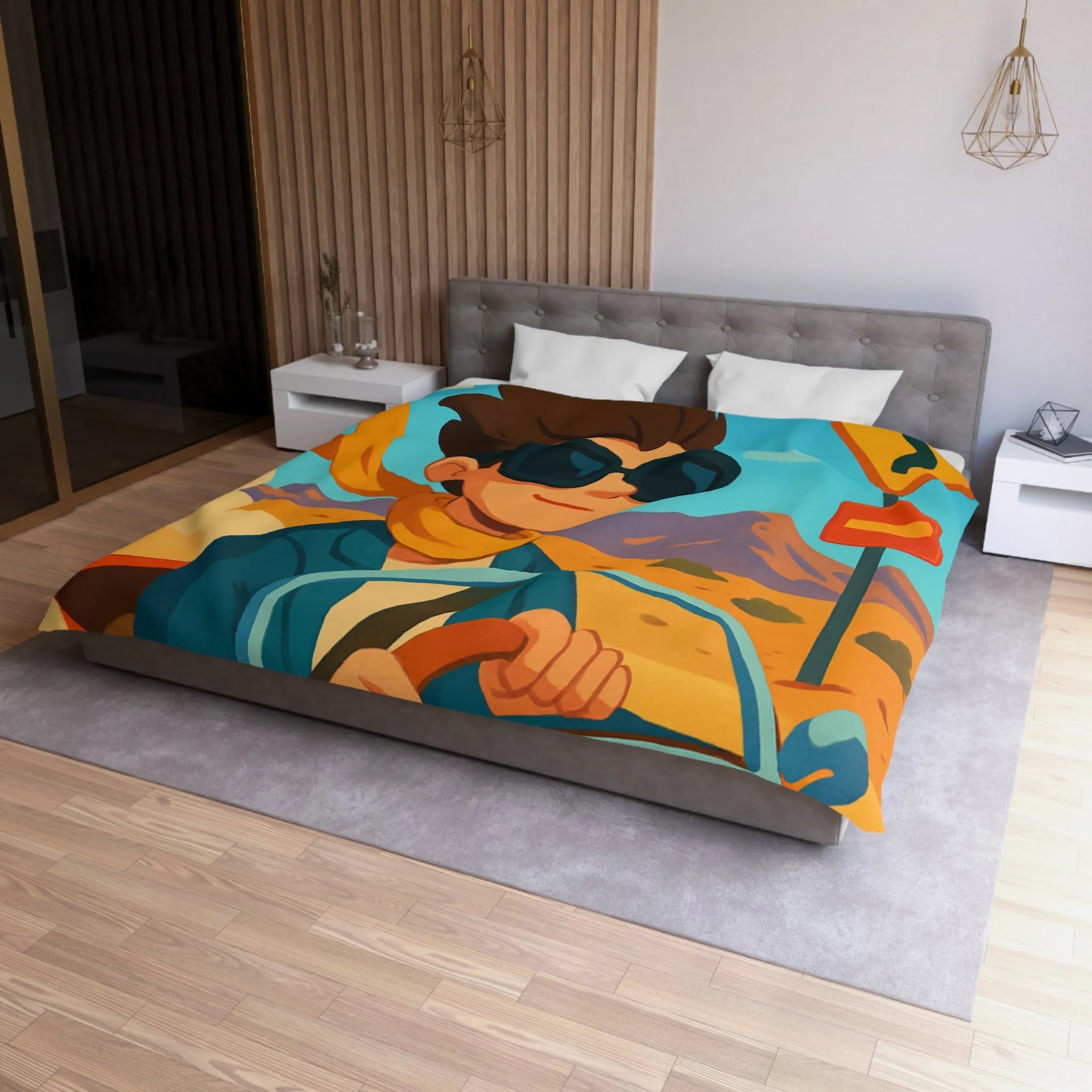 Housse de Couette Microfibre Art Graphique Contemporain Style Décoratif Chambre Tendance