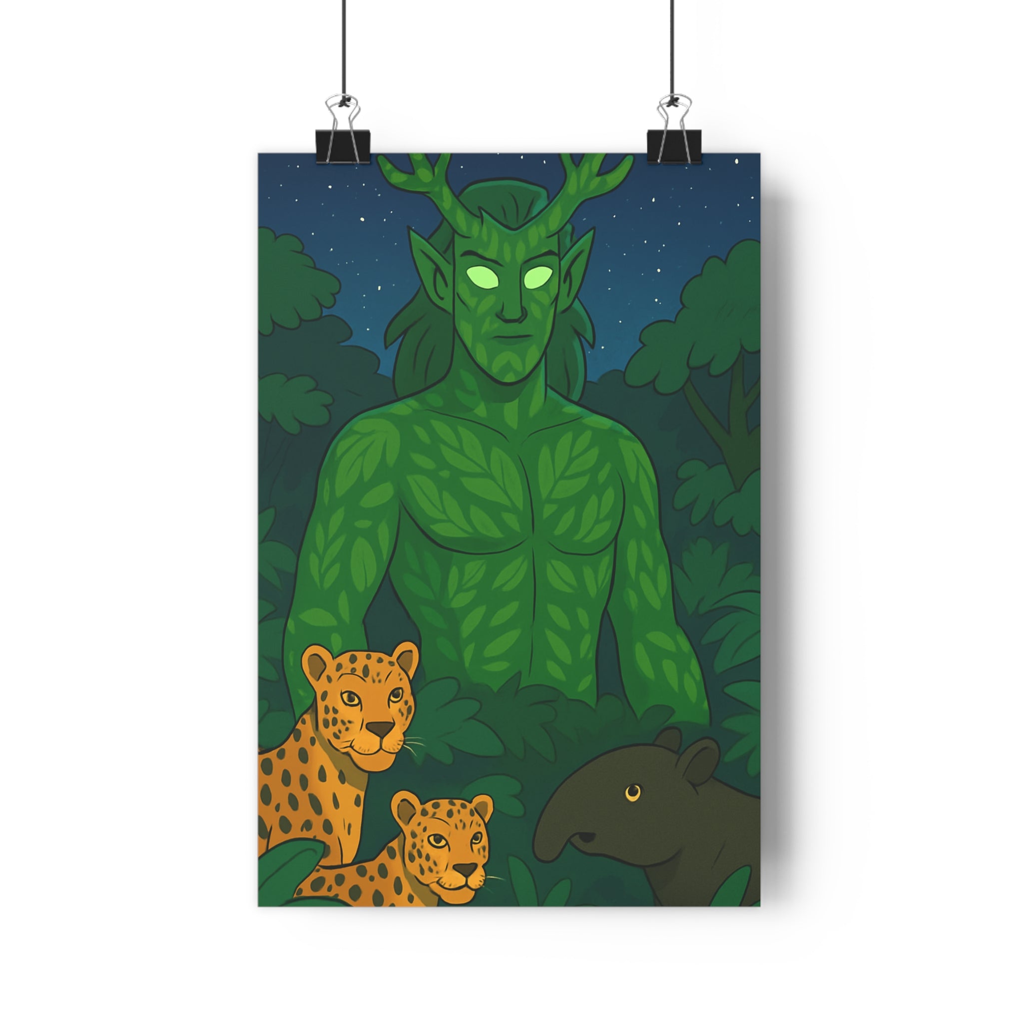 Poster décoratif fantaisie vert jaune mystique jungle salon chambre nature animaux dessin animé qualité