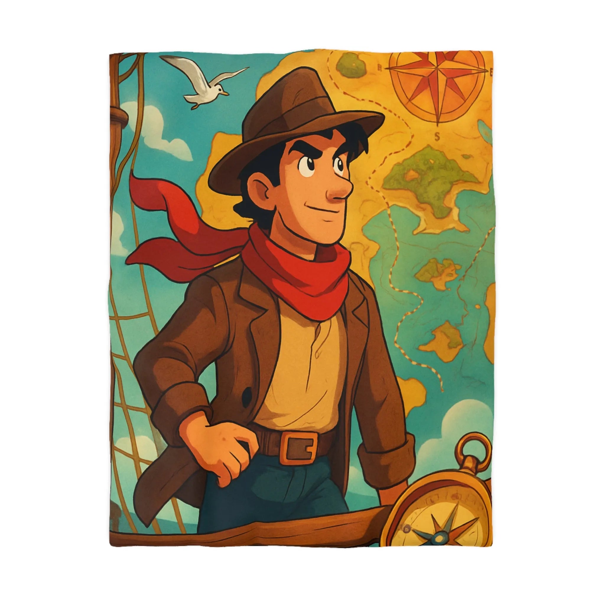 Aventure en Haute Mer avec Explorateur et Carte au Trésor, Housse de Couette Unique