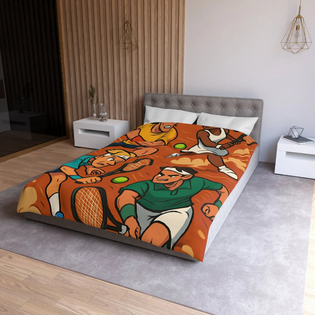 Housse de couette dynamique de tennis avec joueurs animés et fond terre battue