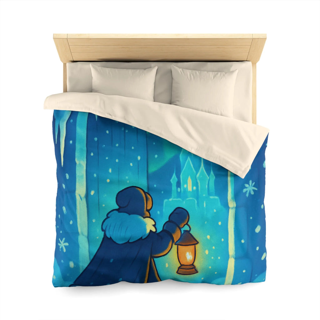 Housse de couette hivernale avec scène lumineuse de paysage enneigé et féérique