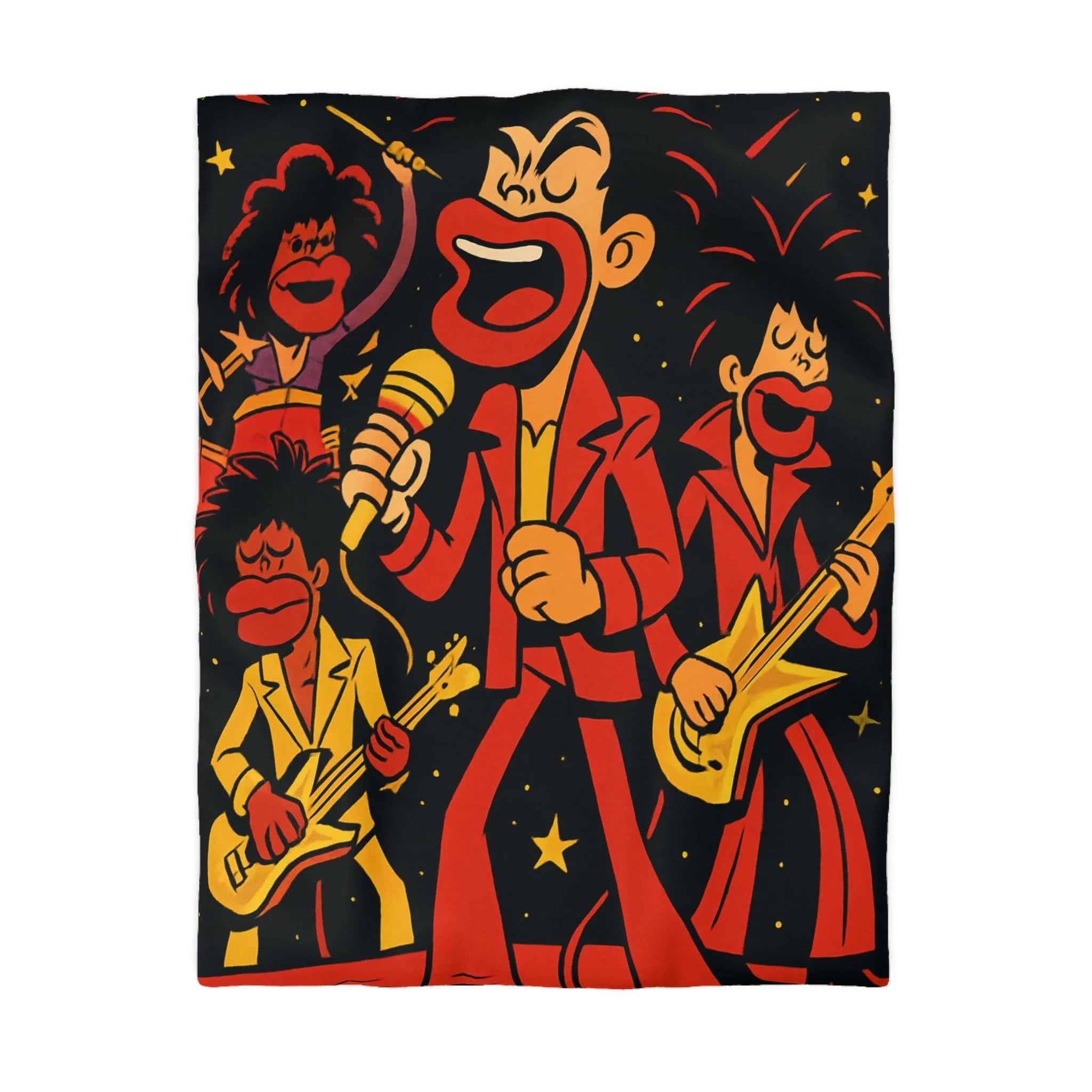 Housse de couette colorée avec illustrations de musiciens sous un ciel étoilé