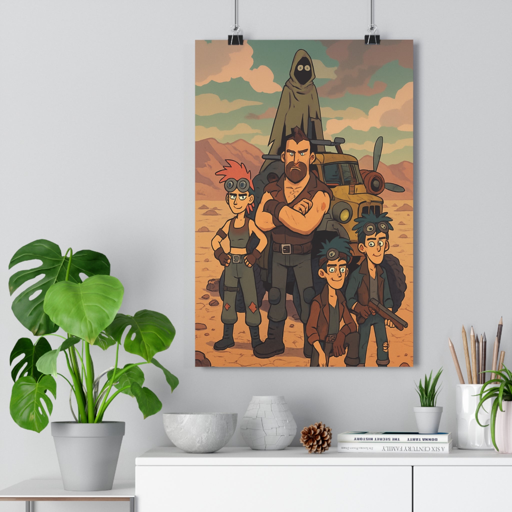 Poster décoratif aventure postapocalyptique dessin animé couleur chaude salon chambre style intense vintage qualité