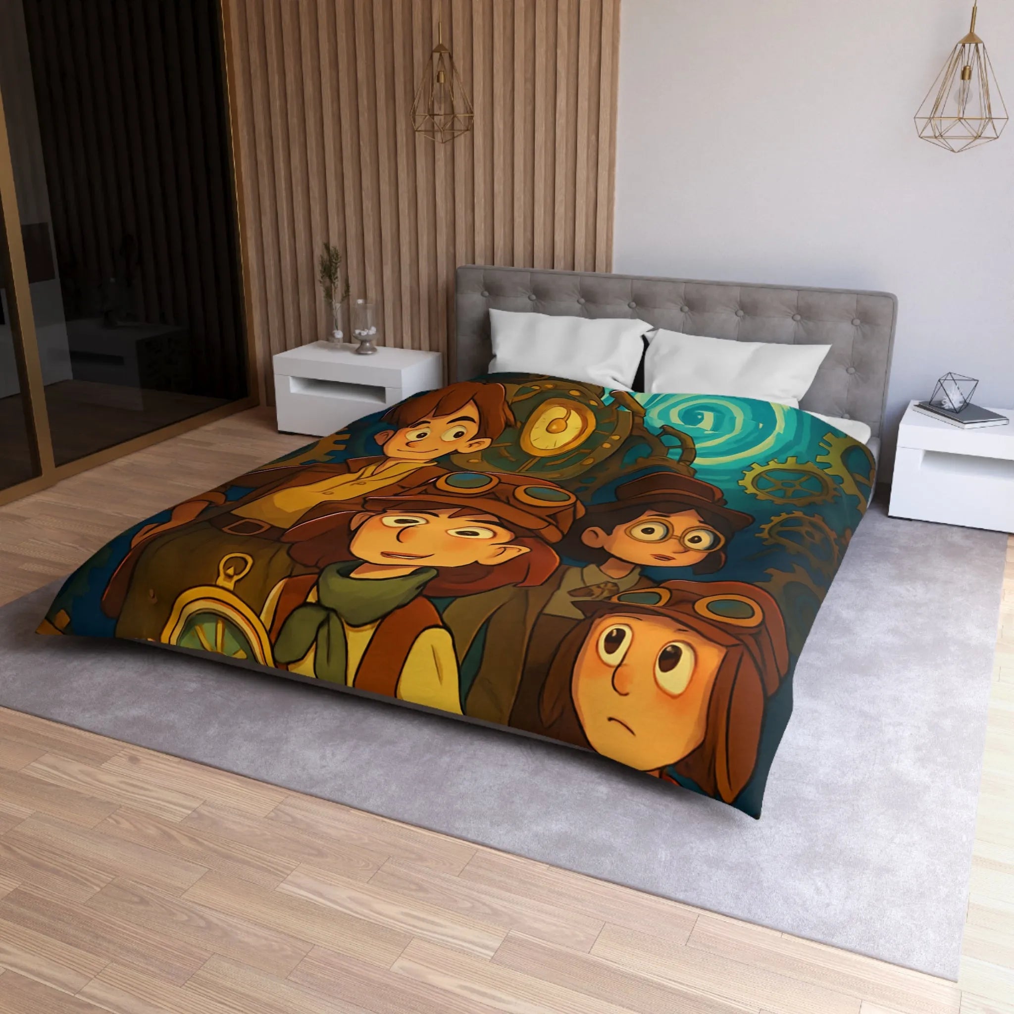 Housse de Couette Enfant Steampunk Aventure Horlogerie avec Spirale Temporelle Mystérieuse