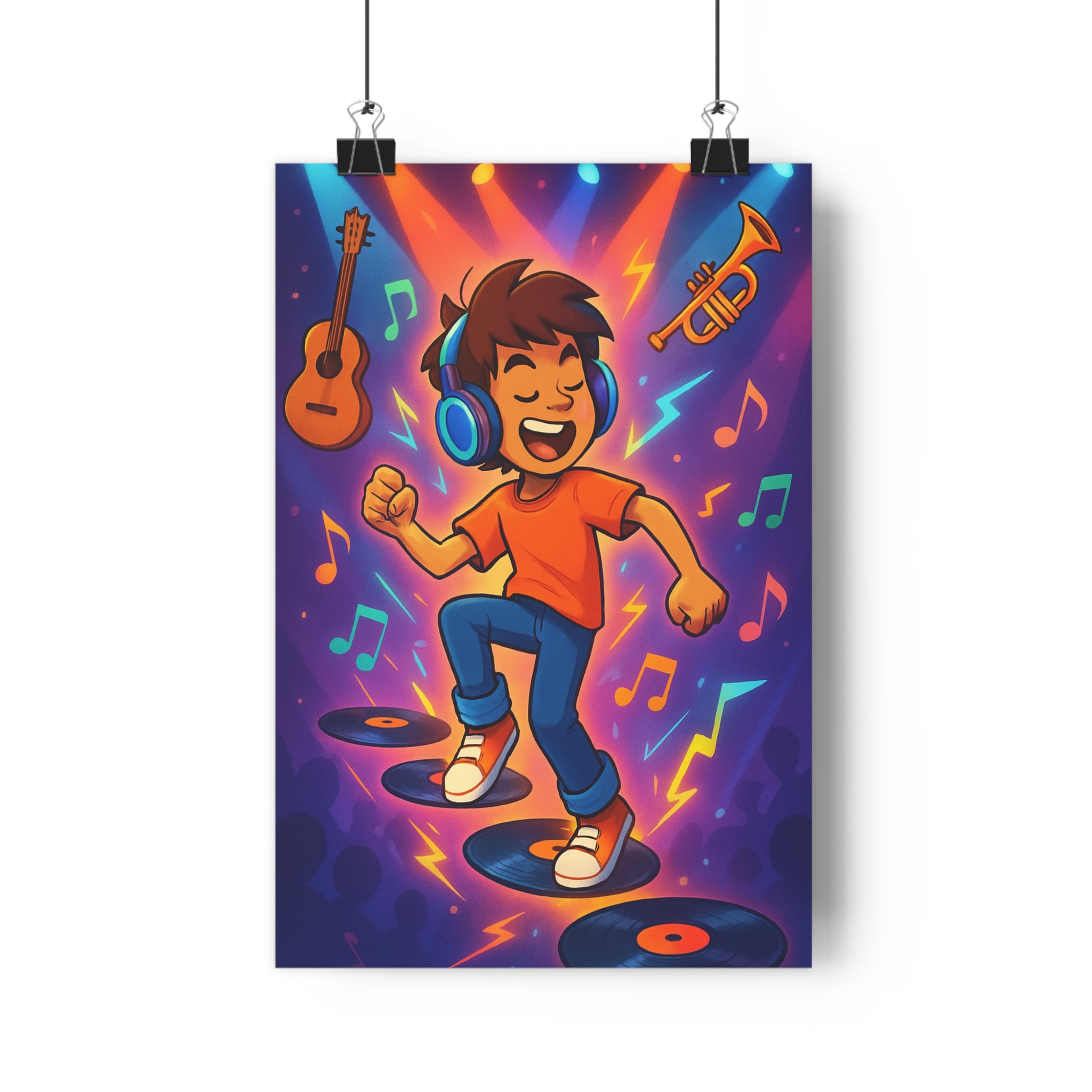 Poster décoratif animé vibrant couleurs vives guitare trompette danse joyeux chambre salon 30x46 cm