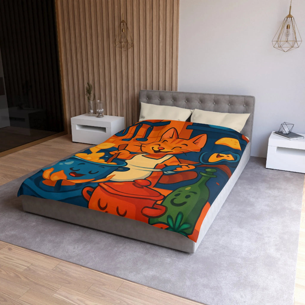 Adorable Chat Cuisinier Heureux dans une Cuisine Colorée et Animée avec Accessoires Joyeux