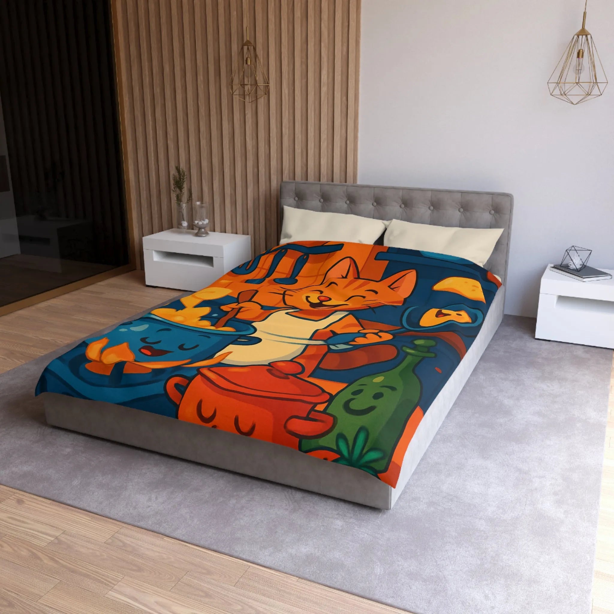 Adorable Chat Cuisinier Heureux dans une Cuisine Colorée et Animée avec Accessoires Joyeux