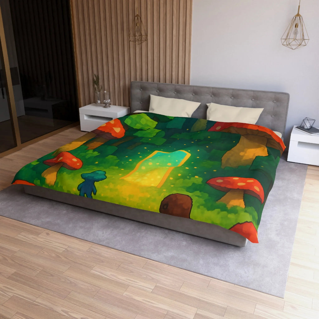 Housse de couette forêt enchantée avec créatures mignonnes et champignons rouges géants magiques