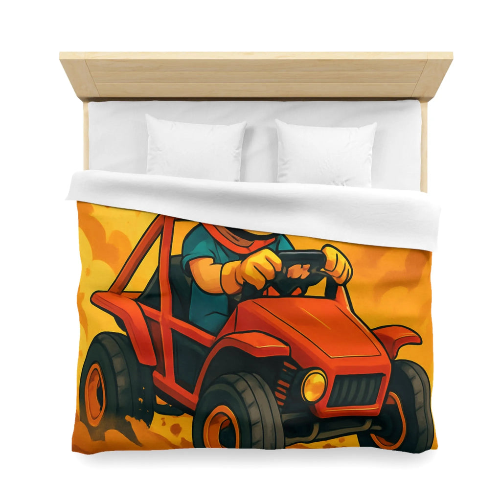 Housse de couette aventure enfant avec pilote de buggy dans le désert ensoleillé