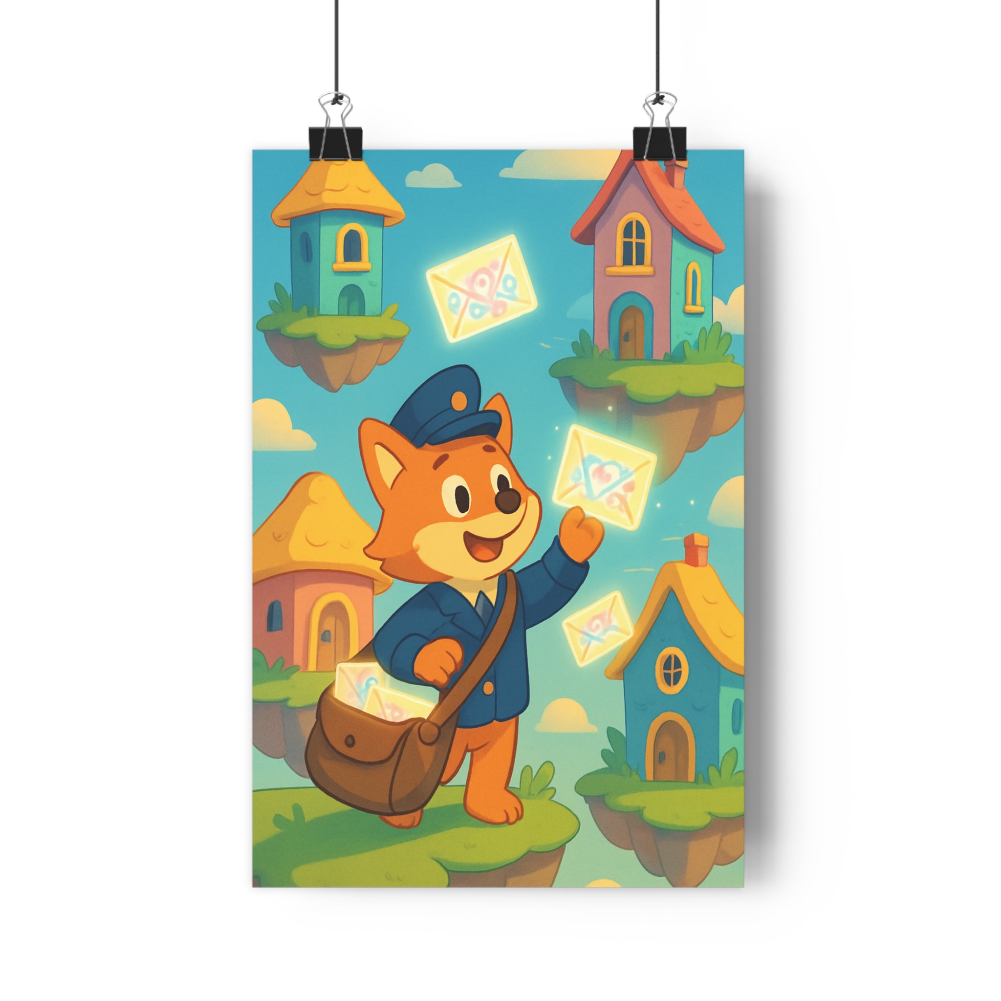 Poster décoratif renard fantaisie coloré joyeux enfant ciel magique unique 30x46 tendance rêveur lumineux