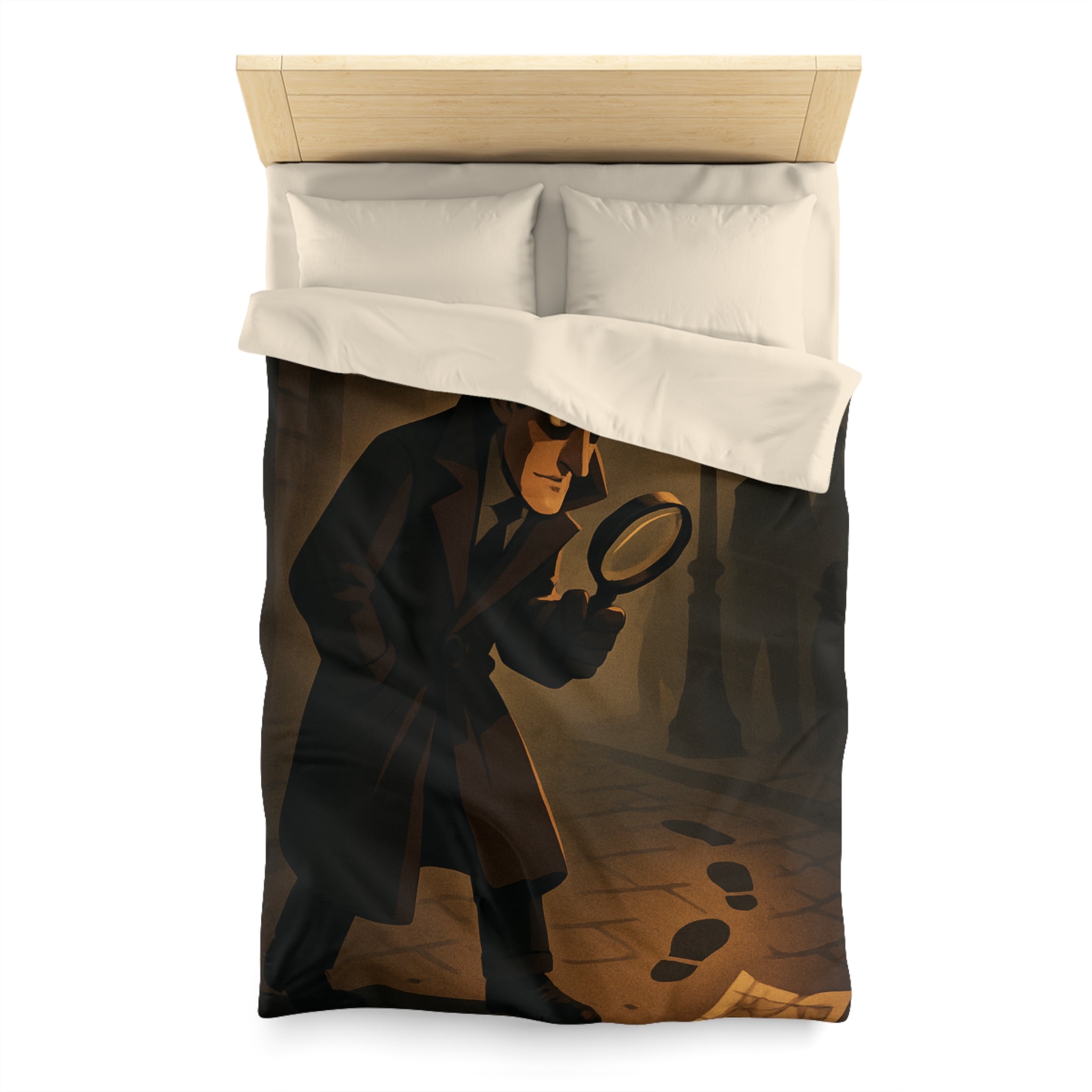 Housse de couette mystérieuse détective sombre rue nocturne silhouette investigation piste intrigante