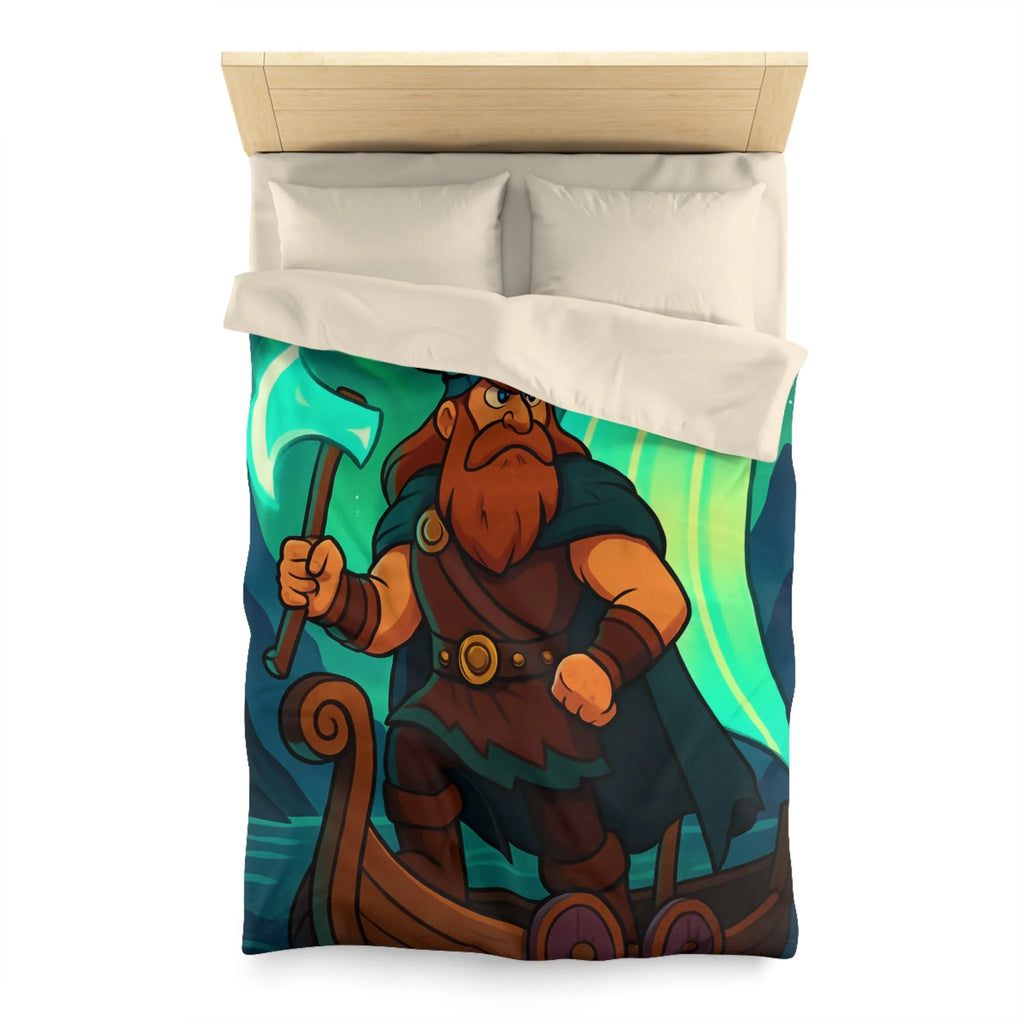 Housse de couette épique viking avec aurore boréale et bateau en pleine mer