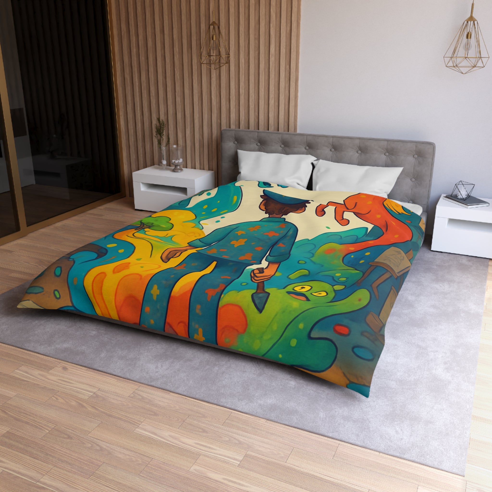 Housse de Couette Microfibre Motif Créatif Original Style Contemporain Chambre Élégante