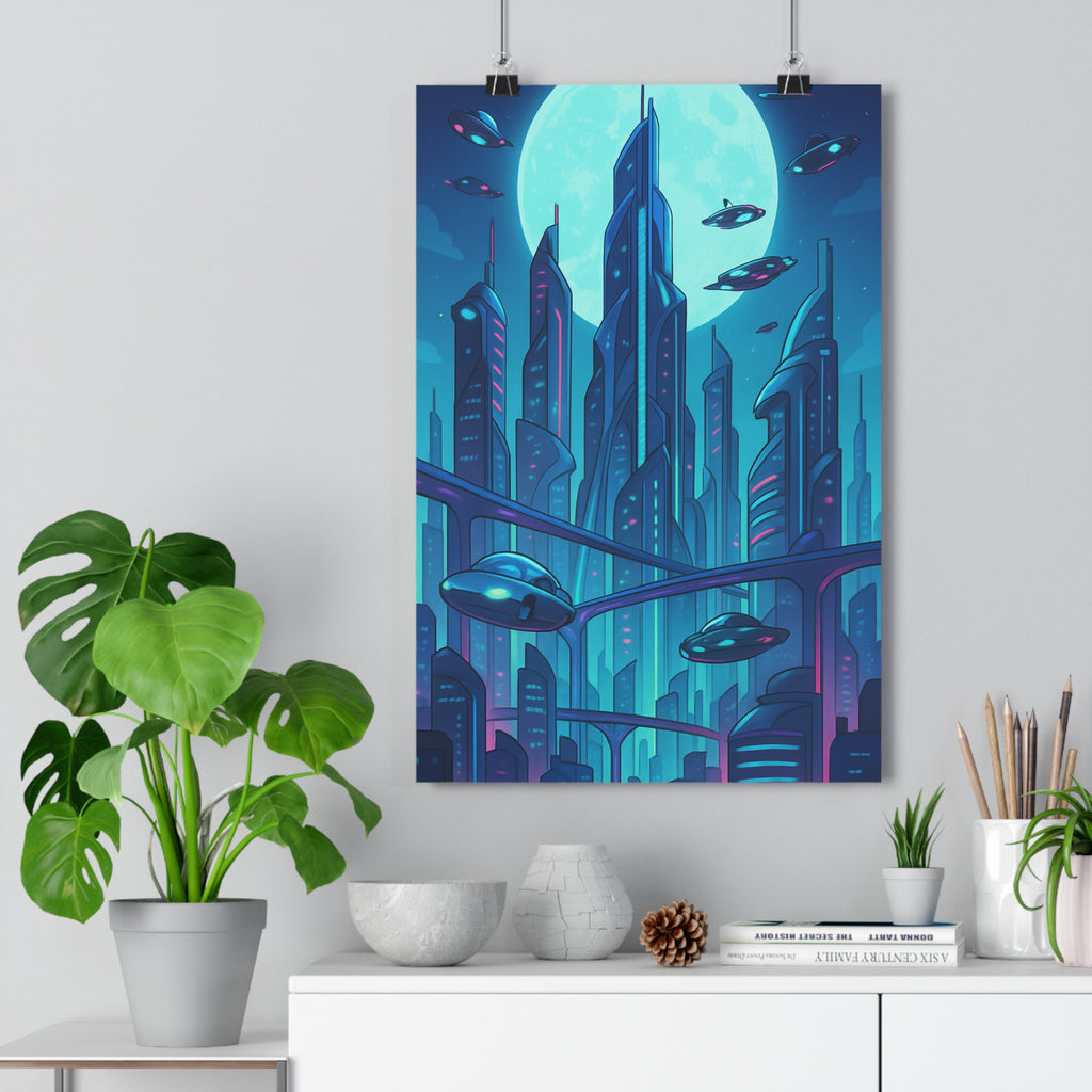 Poster décoratif futuriste bleu violet animé chambre bureau scifi relief 3D moderne chambre qualité