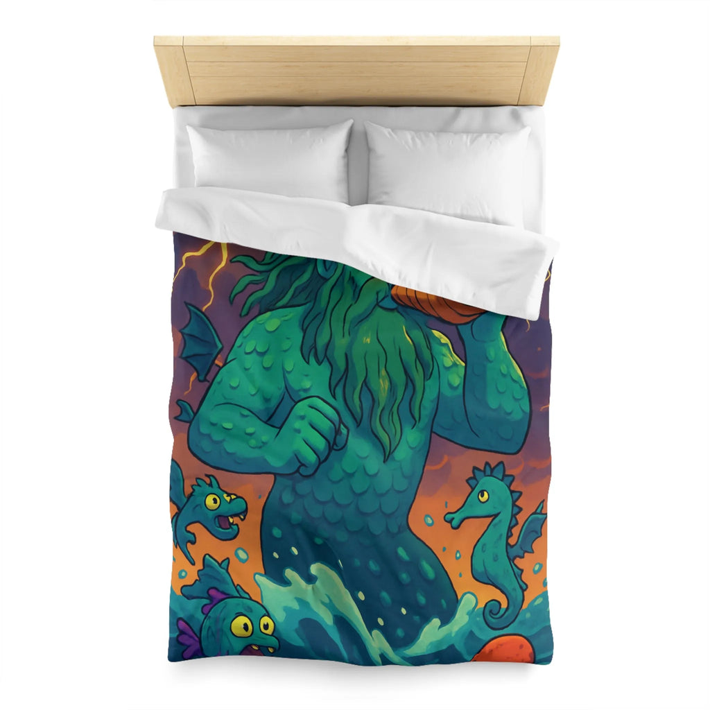 Housse de couette marine avec dessin de triton et créatures océaniques colorées enchanteurs