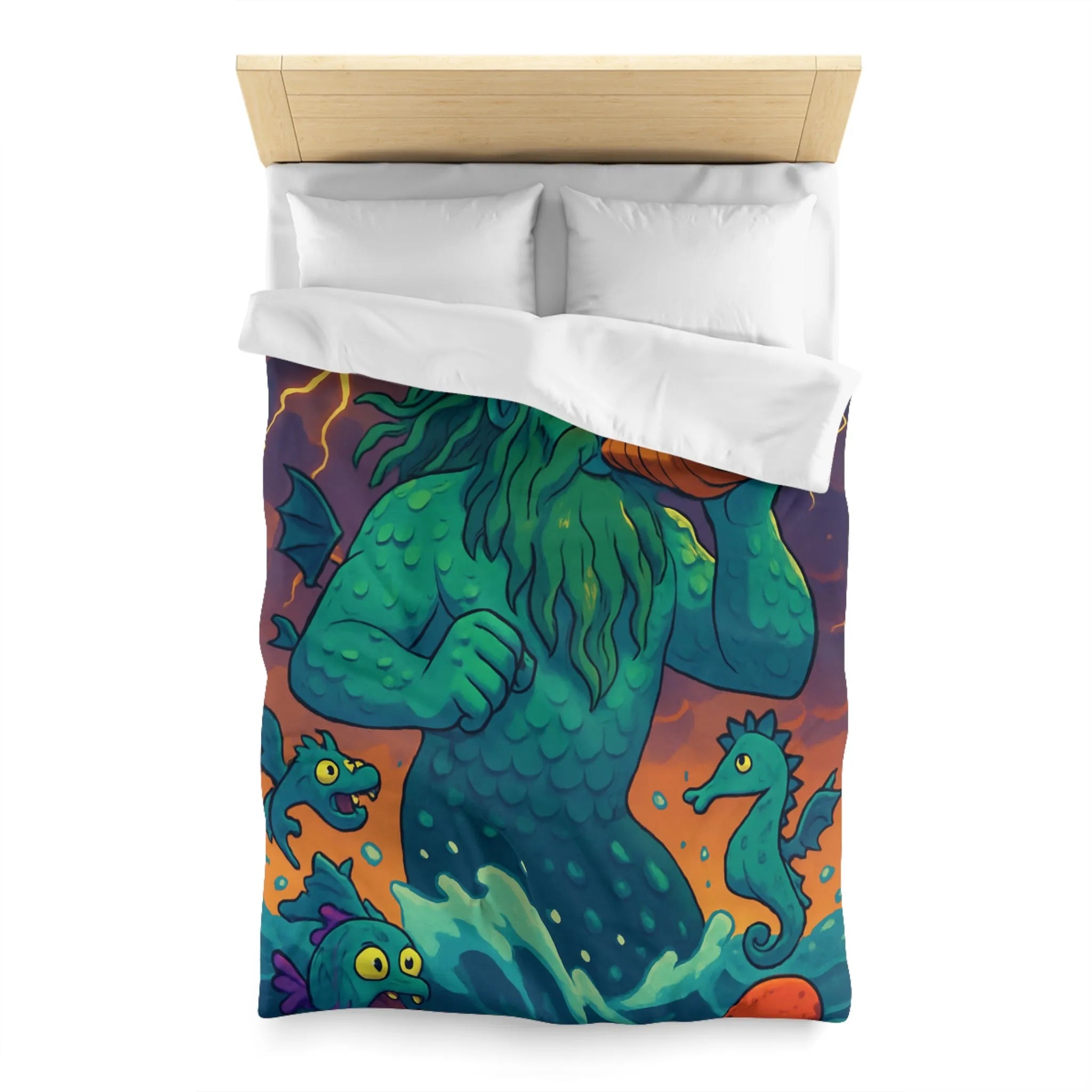 Housse de couette marine avec dessin de triton et créatures océaniques colorées enchanteurs