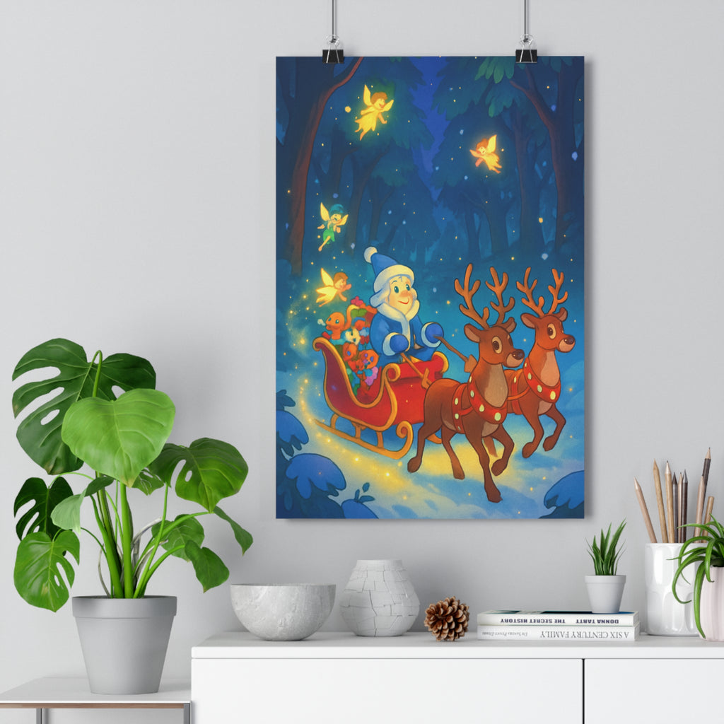Poster décoratif noël magique bleu rouge féerique fantaisie salon chambre joyeux chaleureux 30x46 qualité