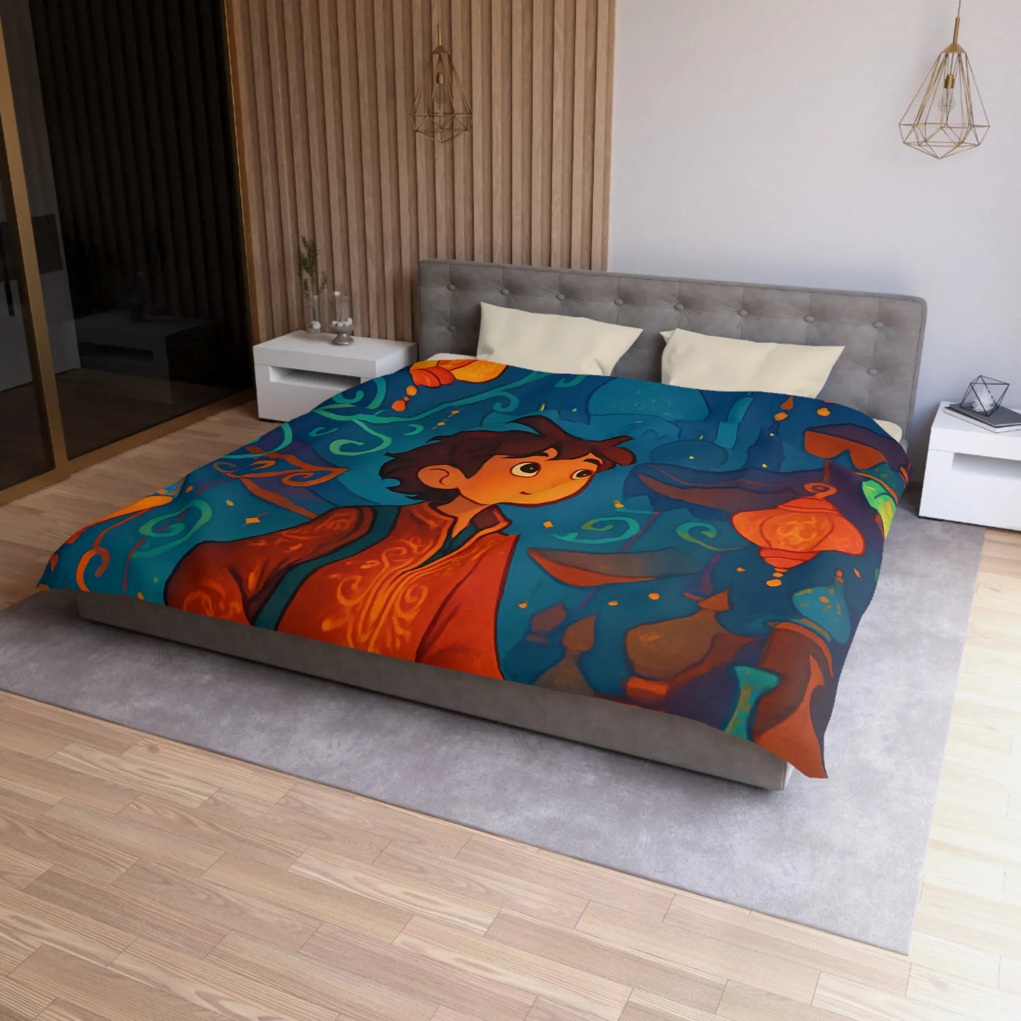 Housse de Couette Enfant : Aventure Nocturne avec Lanternes et Palais Mystiques