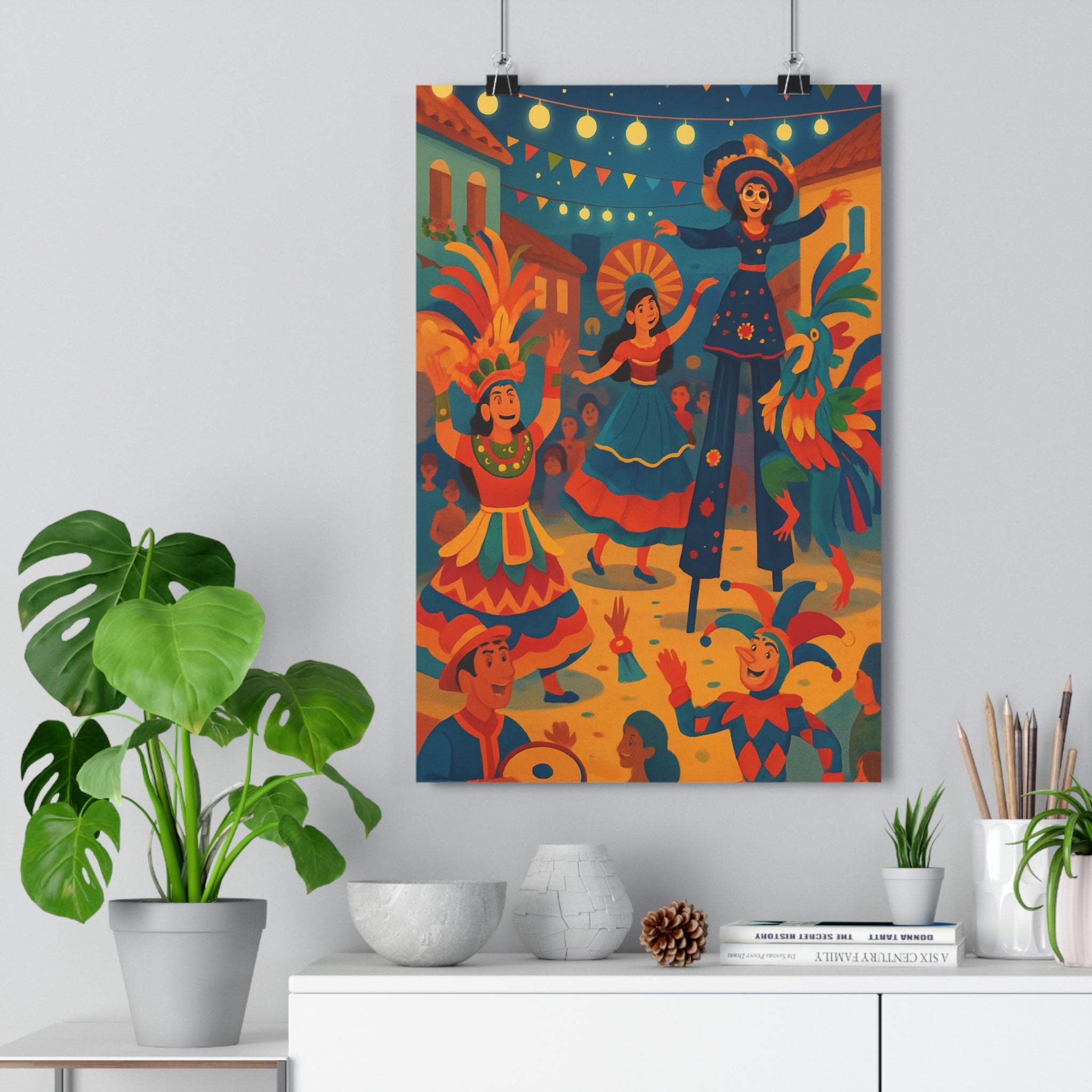 Poster décoratif festival couleurs vibrant joyeux animation rouge bleu jaune moderne salon chambre qualité