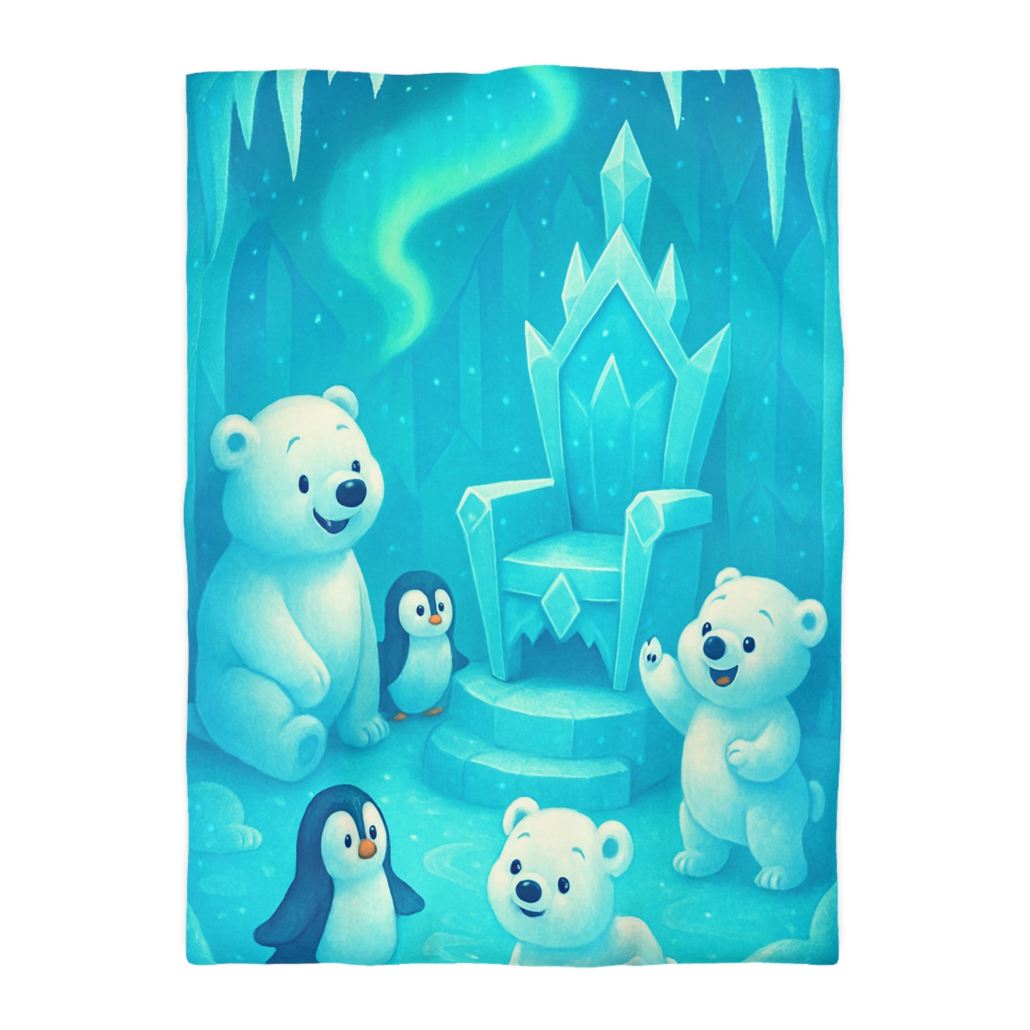 Housse de couette polaire avec ours et pingouins dans royaume glacial féerique