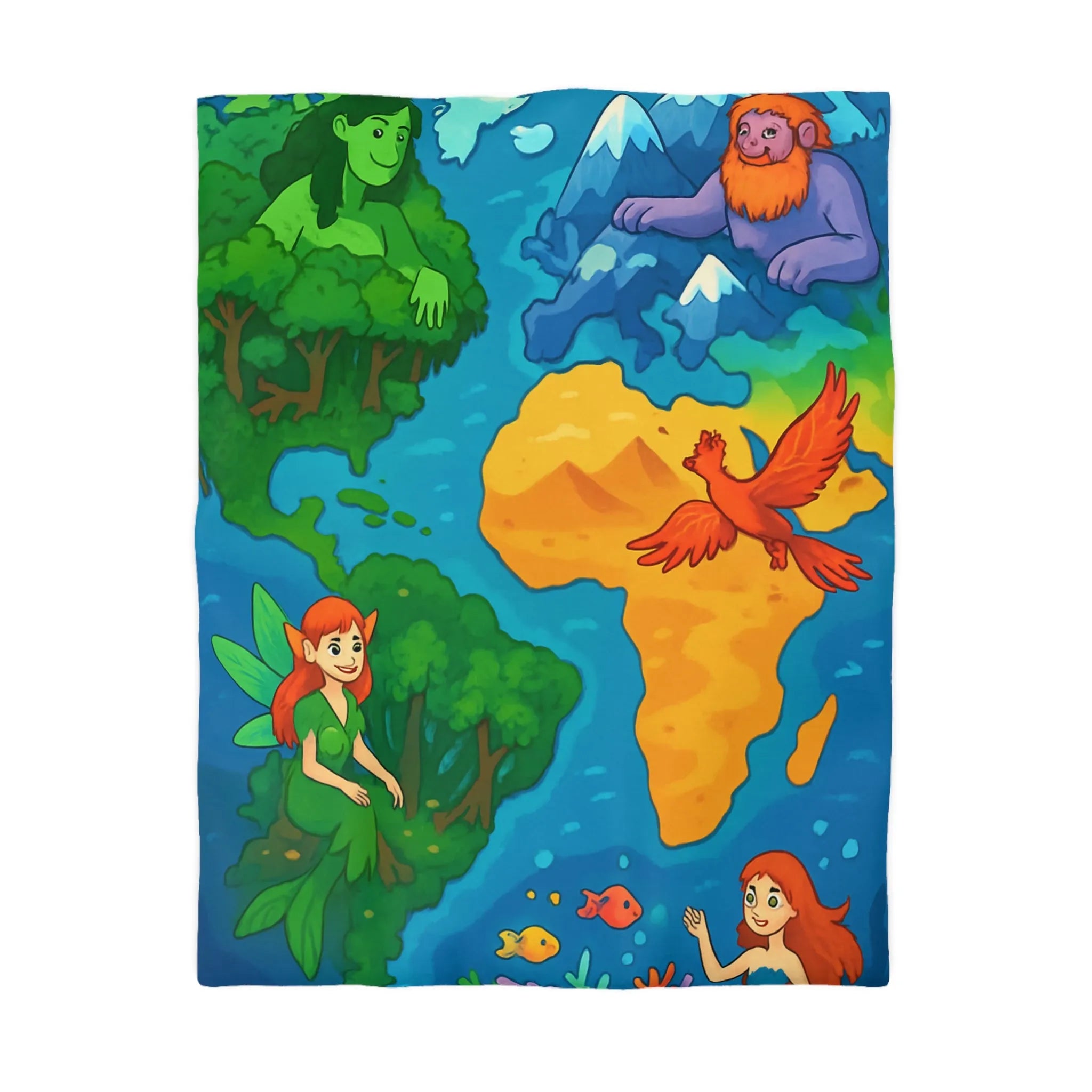 Housse de couette fantastique colorée avec créatures élémentaires de la terre, de l'air et de l'eau