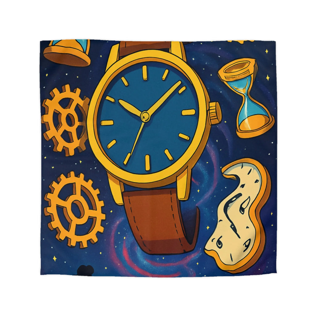 Housse de Couette Inspirée de l'Espace avec Montre Vintage et Sabliers Jaunes