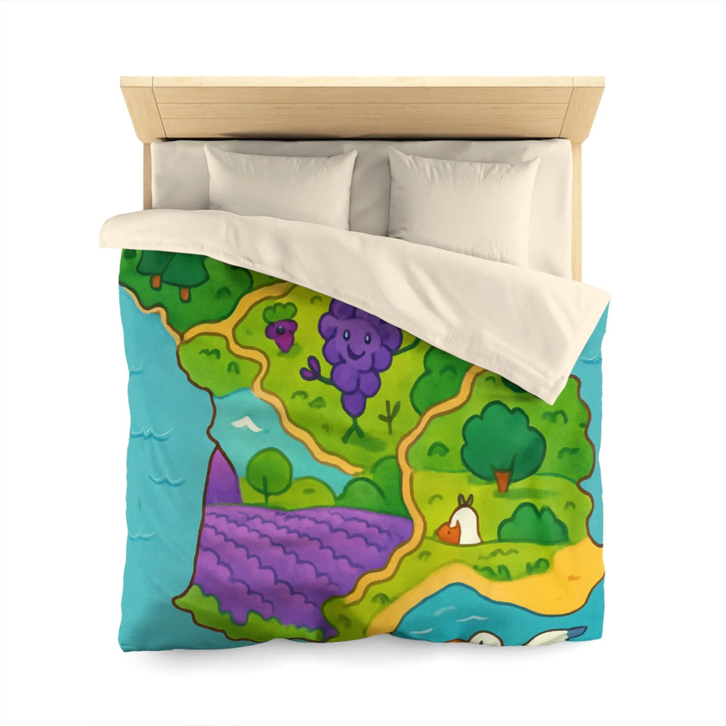 Carte colorée de France illustrée avec paysage ensoleillé et animaux adorables