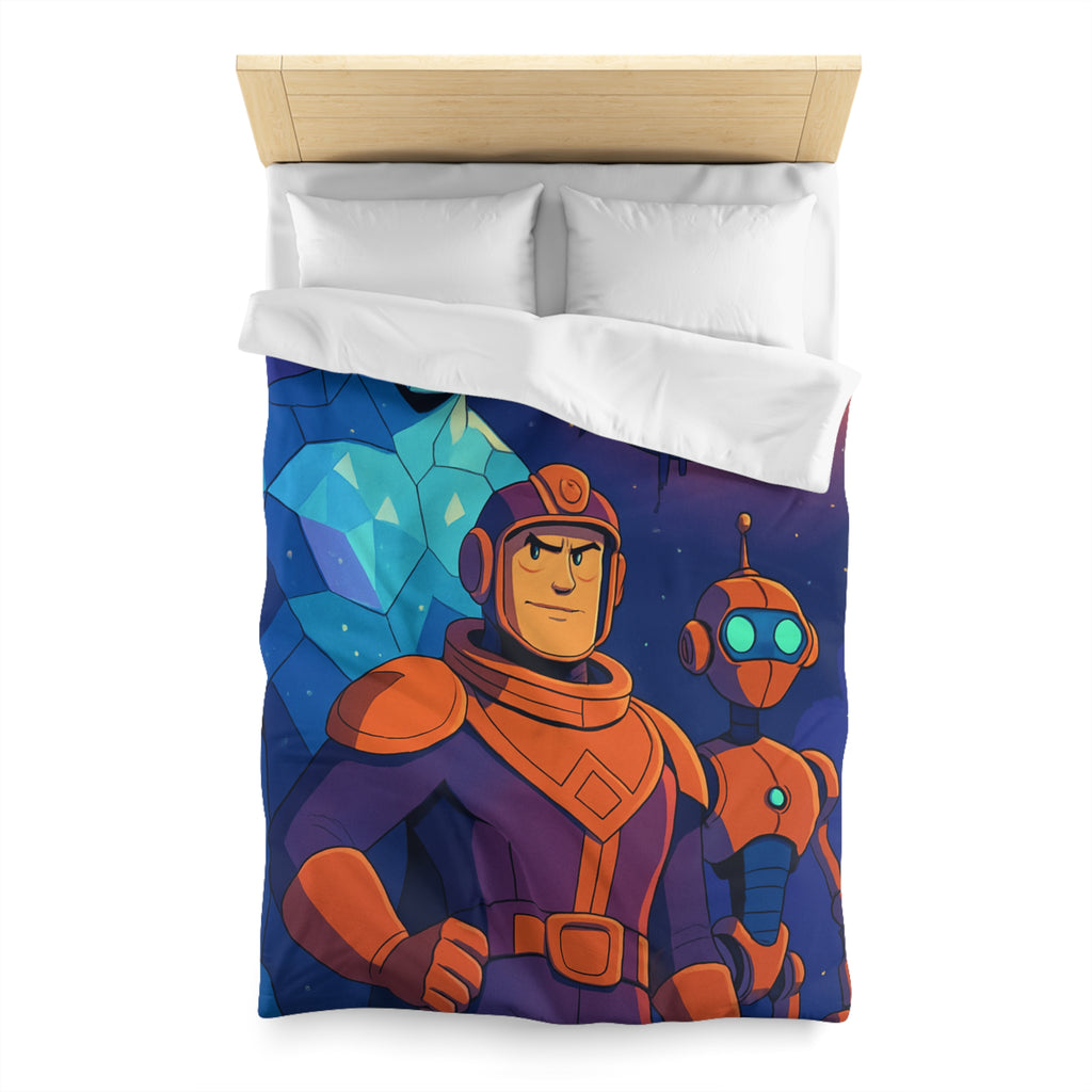 Housse de Couette Space Adventure: Héros, Robot et Alien Sous Lune Éclatante