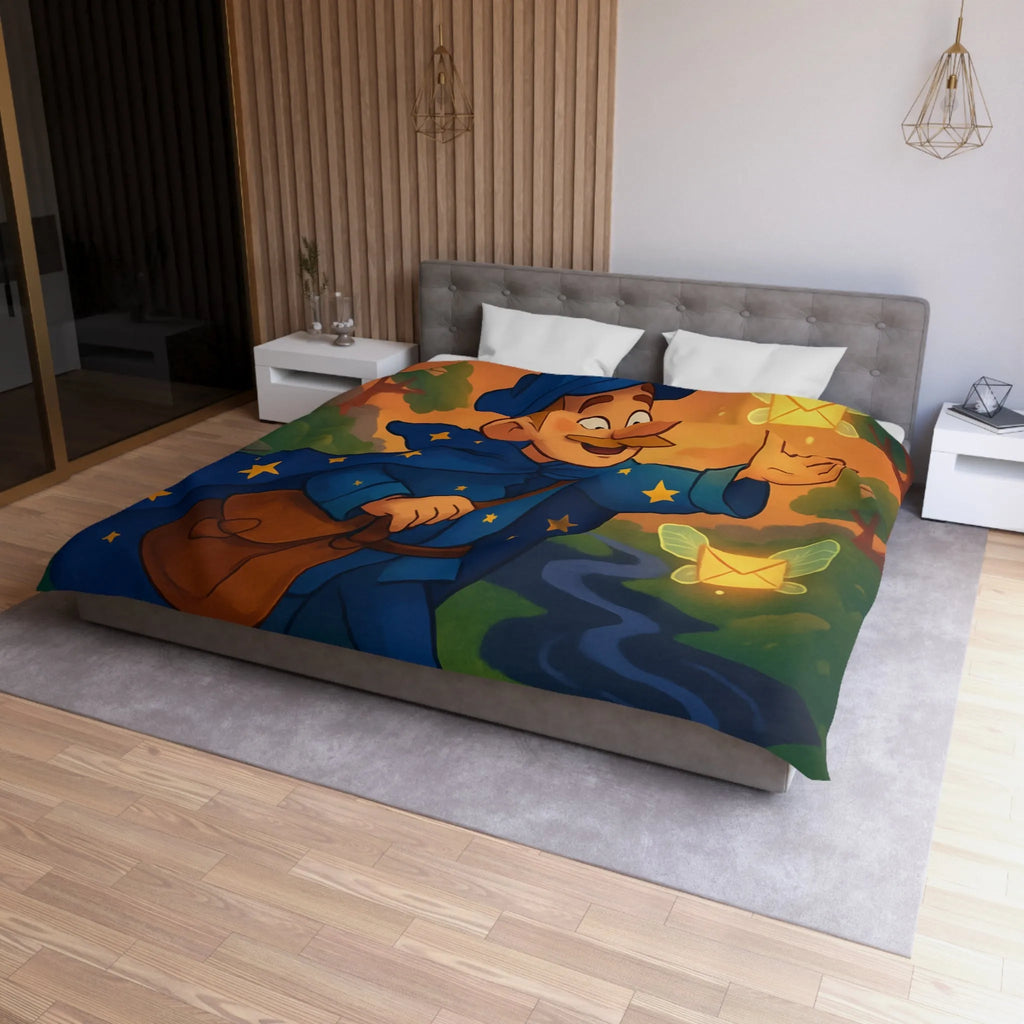 Housse de Couette Enfantine Magique Forêt Ambiance Nocturne Étoiles Arborées Postier Joyeux