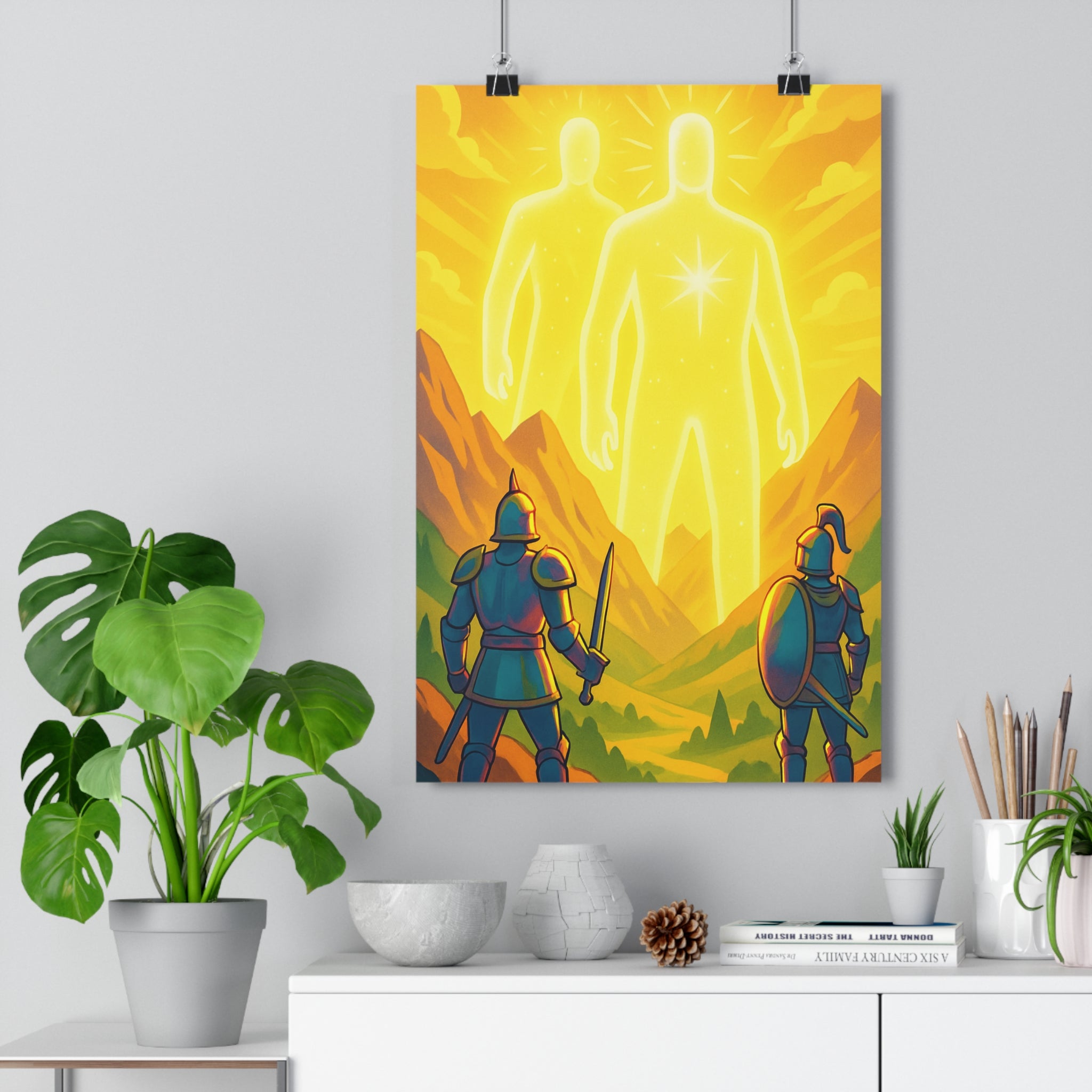 Poster décoratif anime épique lumineux mystique géants montagne salon chambre aventure épée couleur 30x46