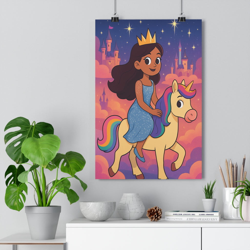 Poster décoratif féérique enfant magique licorne arcenciel château rêve ciel étoilé chambre moderne qualité