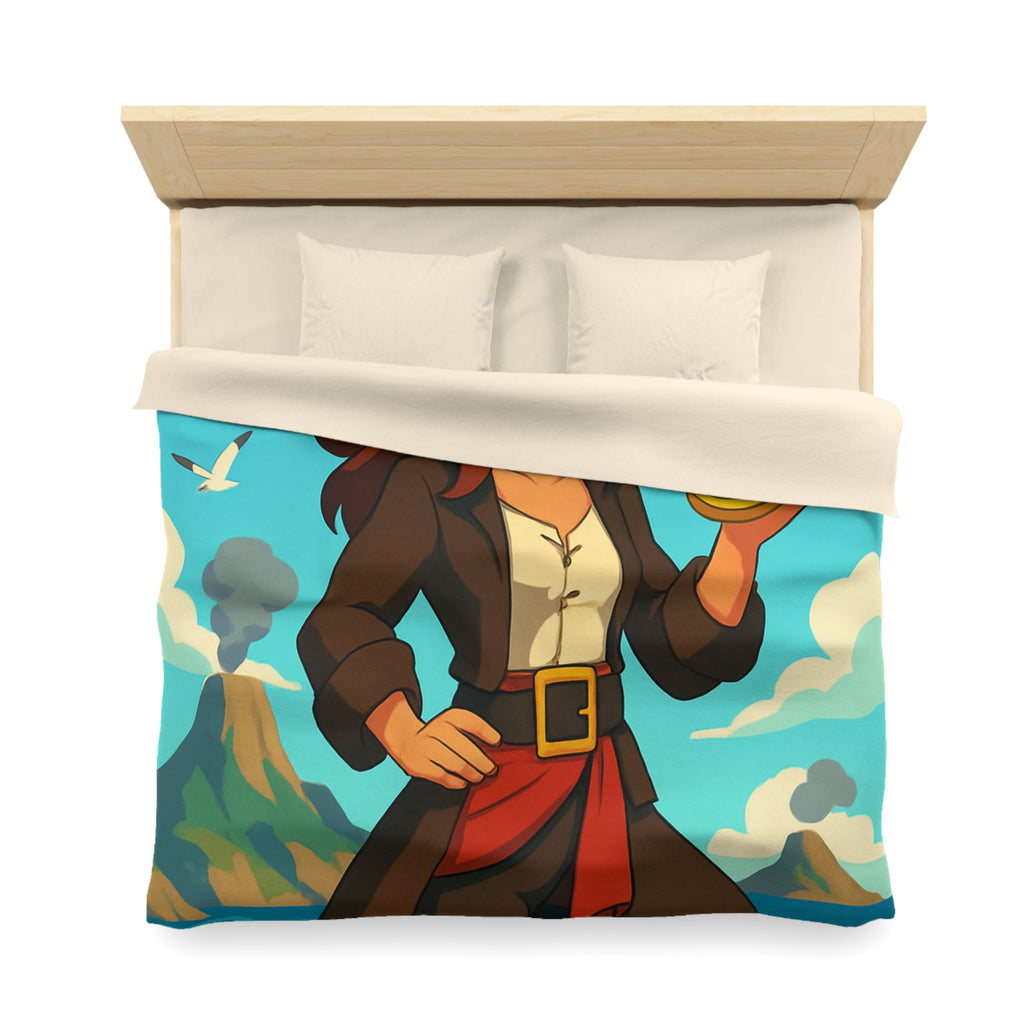 Housse de couette piraterie avec paysage maritime et aventurière avec boussole